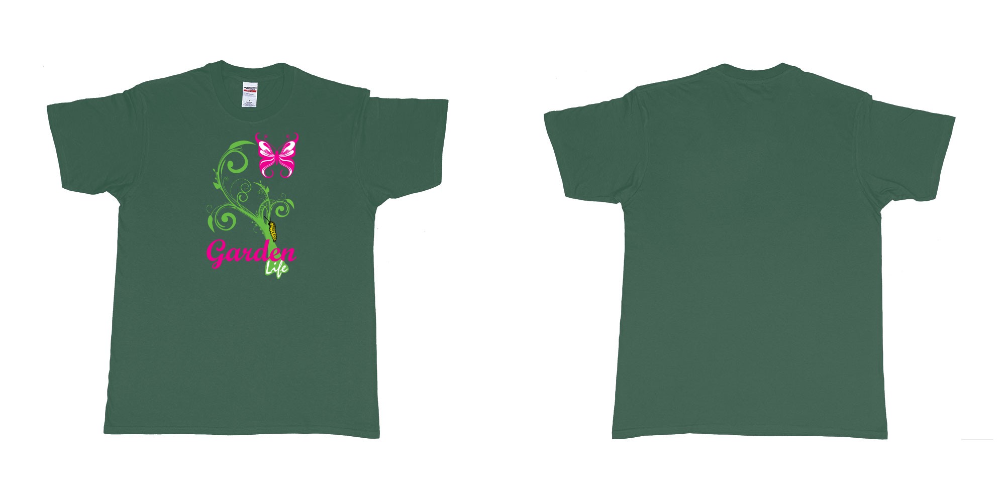 Custom tshirt design garden life transformation from a caterpillar and a butterfly in fabric color forest-green choice your own text made in Bali by The Pirate Way
