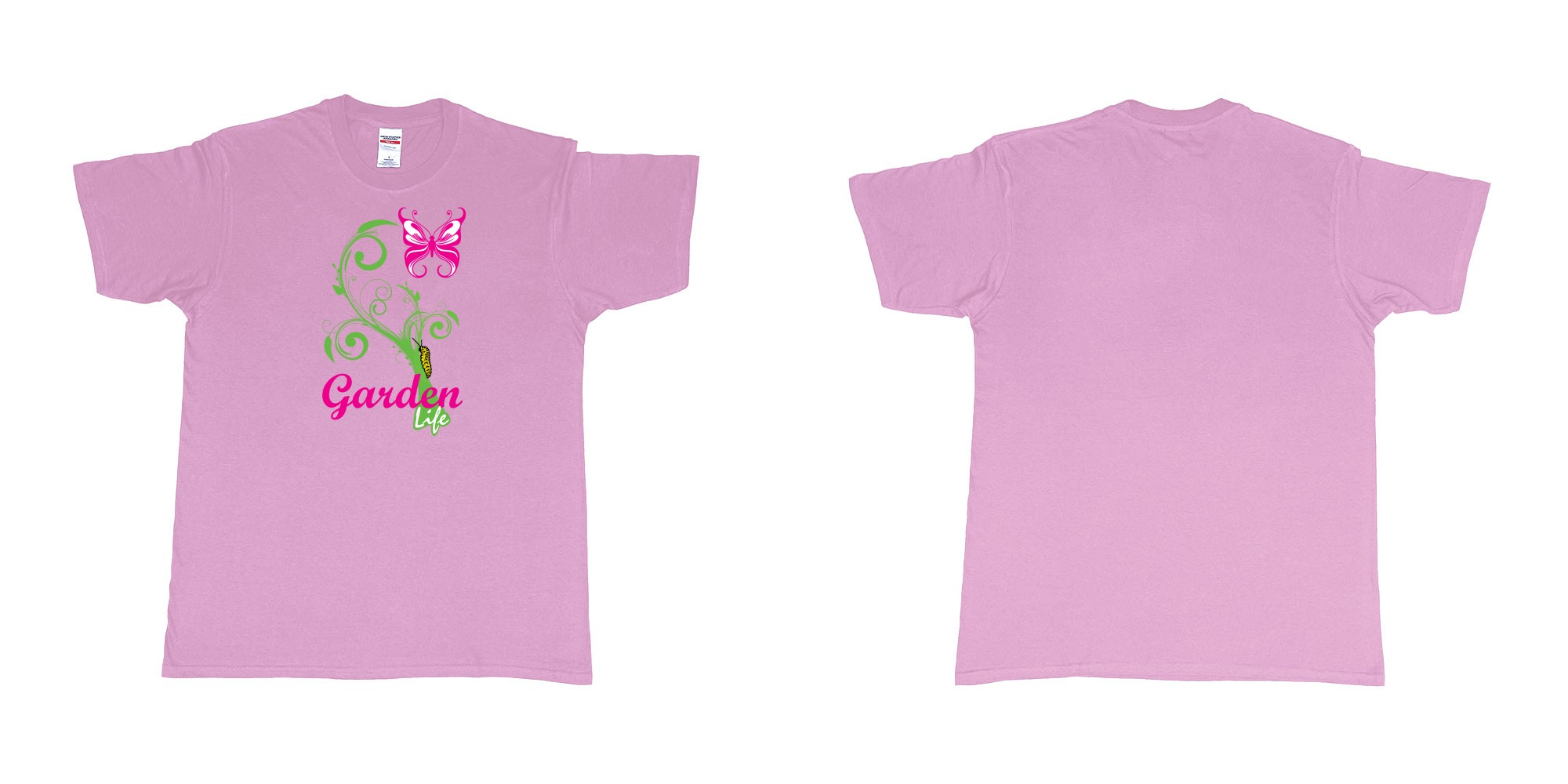 Custom tshirt design garden life transformation from a caterpillar and a butterfly in fabric color light-pink choice your own text made in Bali by The Pirate Way