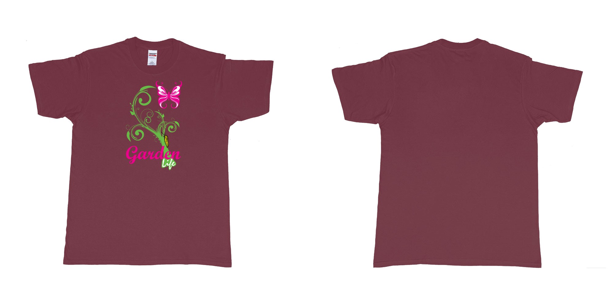Custom tshirt design garden life transformation from a caterpillar and a butterfly in fabric color marron choice your own text made in Bali by The Pirate Way
