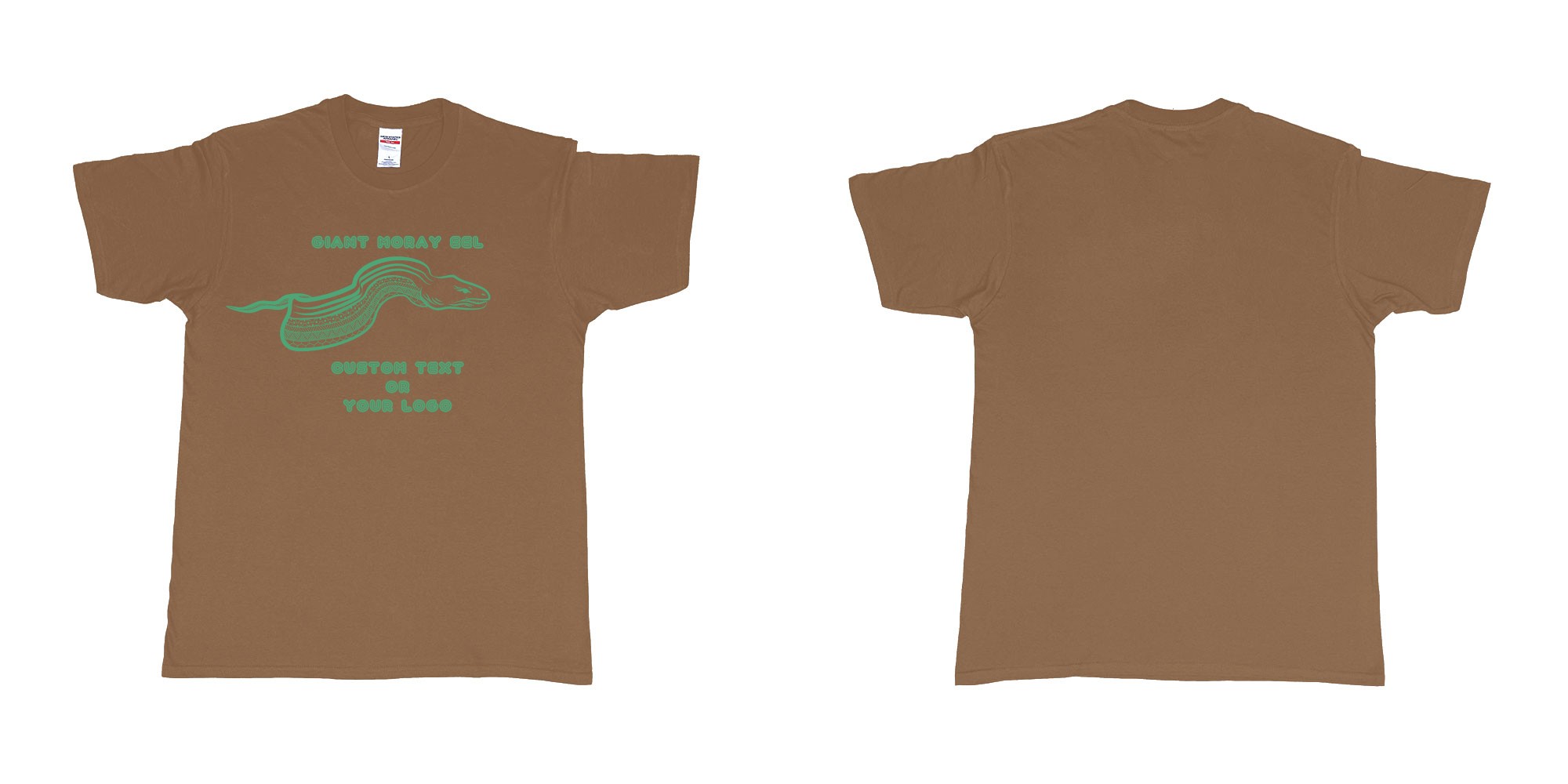 Custom tshirt design giant moray eel tribal in fabric color chestnut choice your own text made in Bali by The Pirate Way