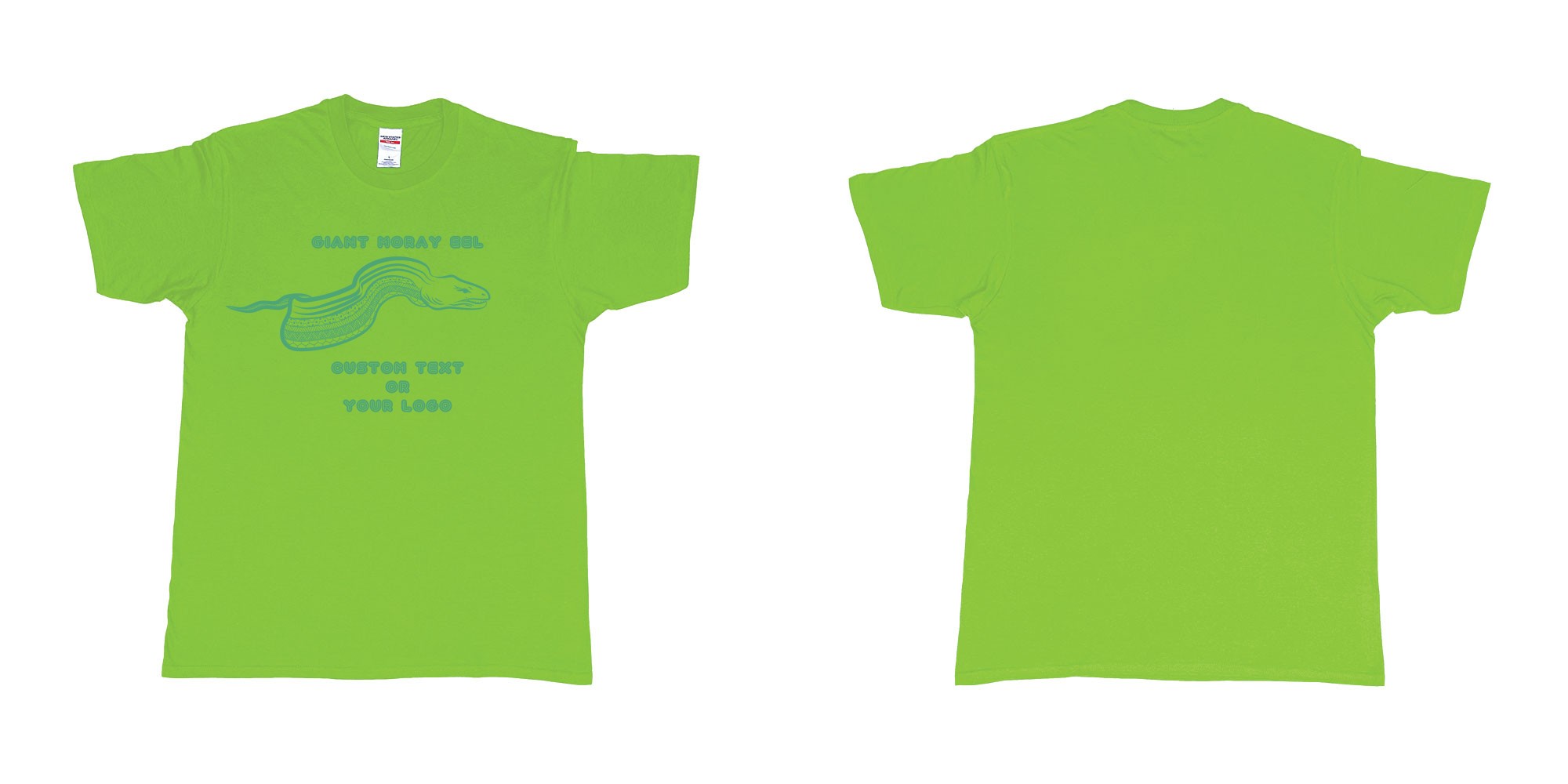 Custom tshirt design giant moray eel tribal in fabric color lime choice your own text made in Bali by The Pirate Way