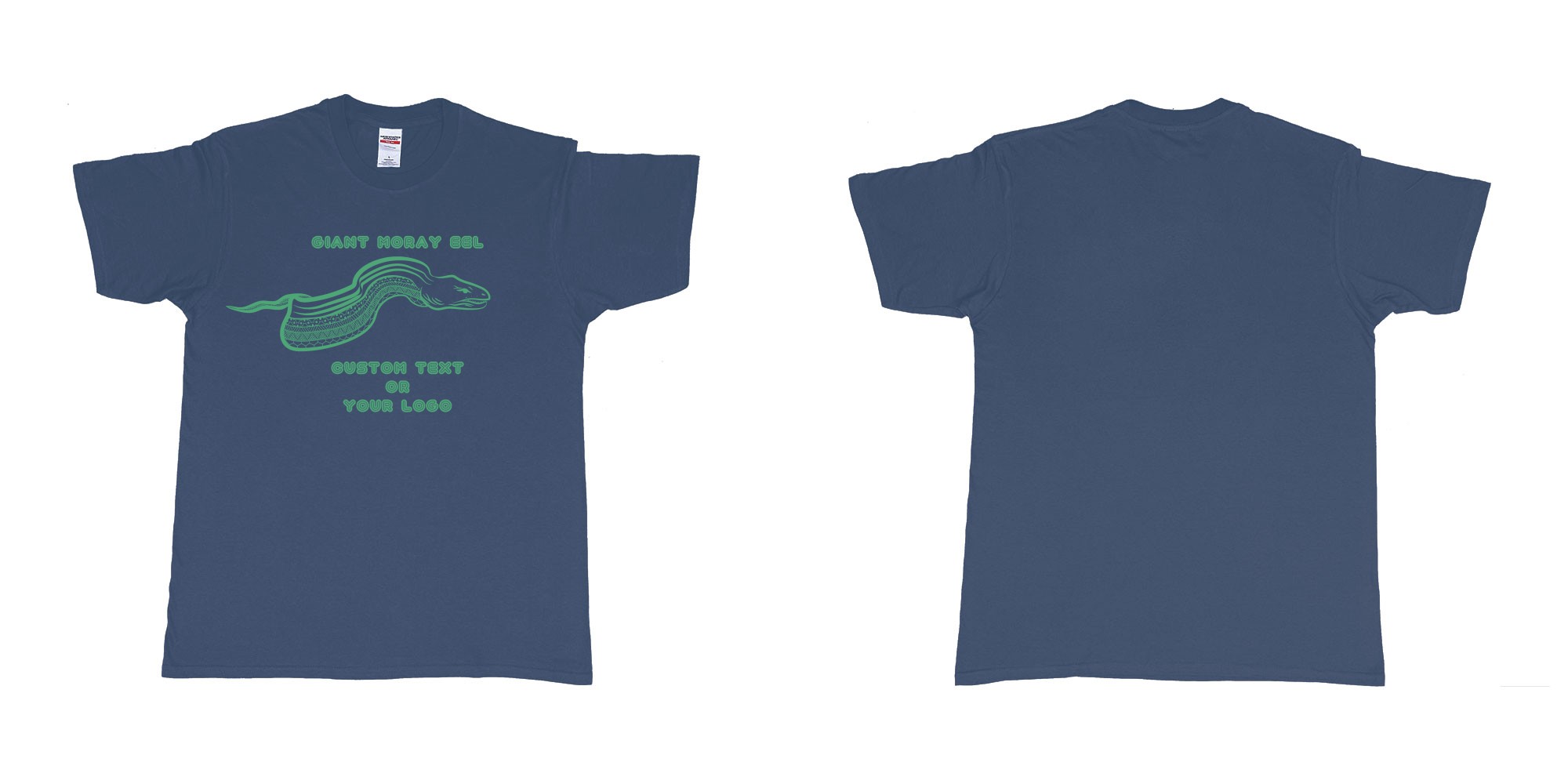 Custom tshirt design giant moray eel tribal in fabric color navy choice your own text made in Bali by The Pirate Way