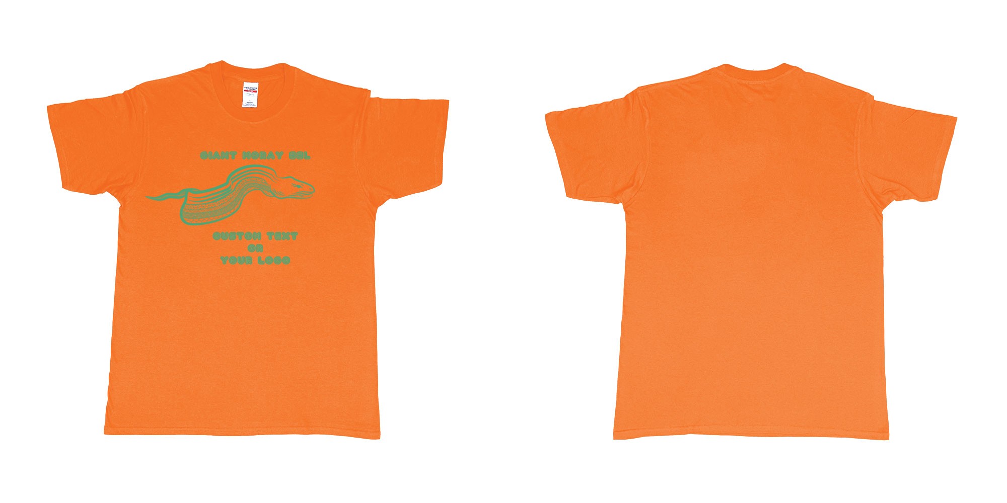 Custom tshirt design giant moray eel tribal in fabric color orange choice your own text made in Bali by The Pirate Way