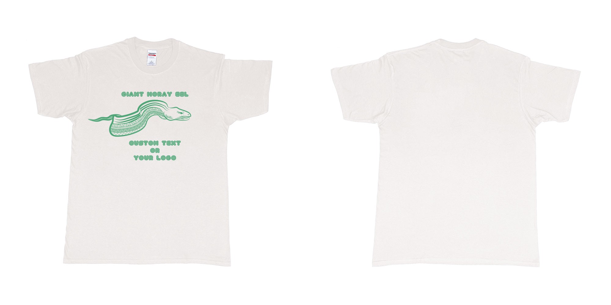 Custom tshirt design giant moray eel tribal in fabric color white choice your own text made in Bali by The Pirate Way
