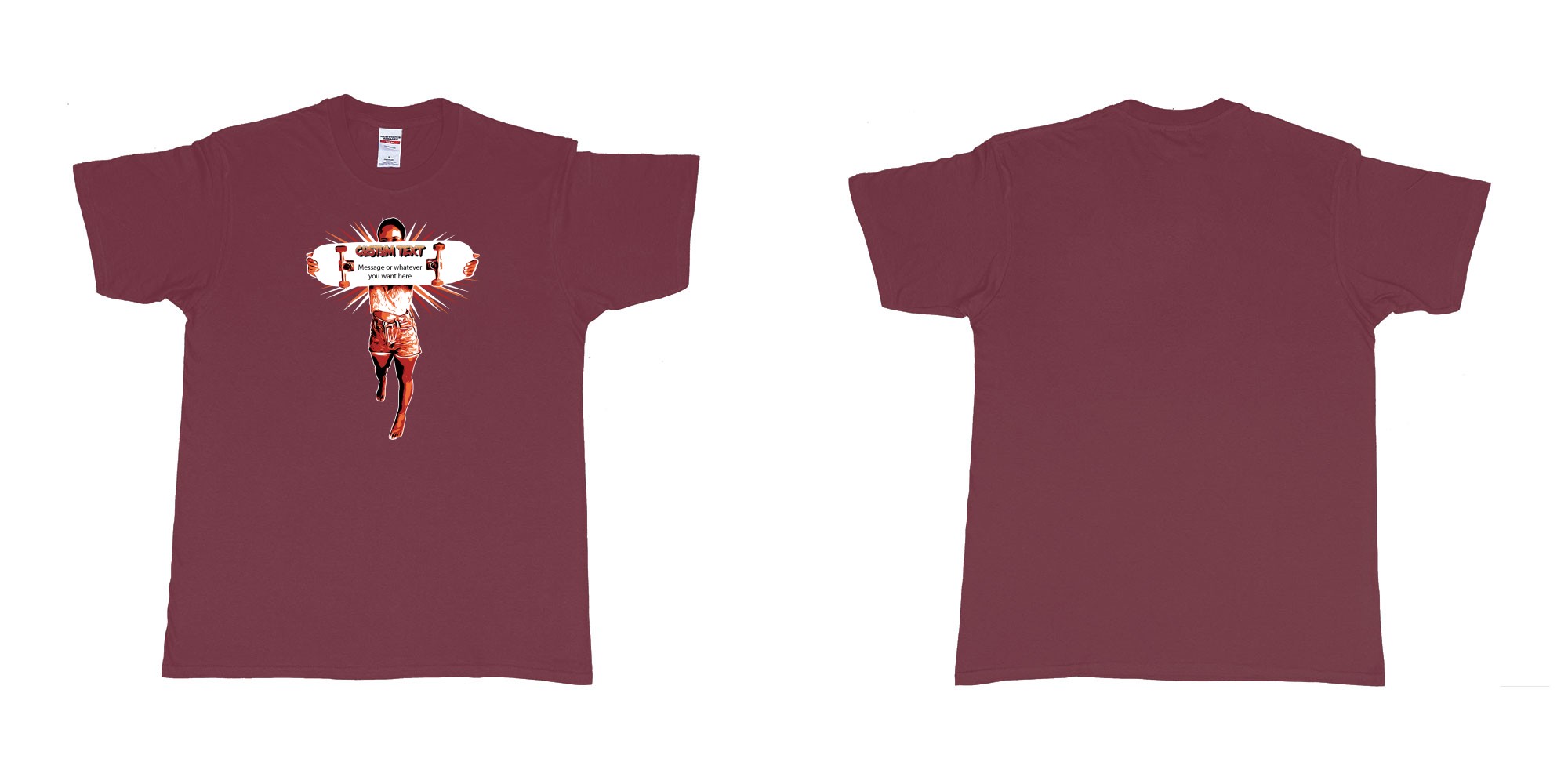 Custom tshirt design girl holding skateboard custom text own message in fabric color marron choice your own text made in Bali by The Pirate Way