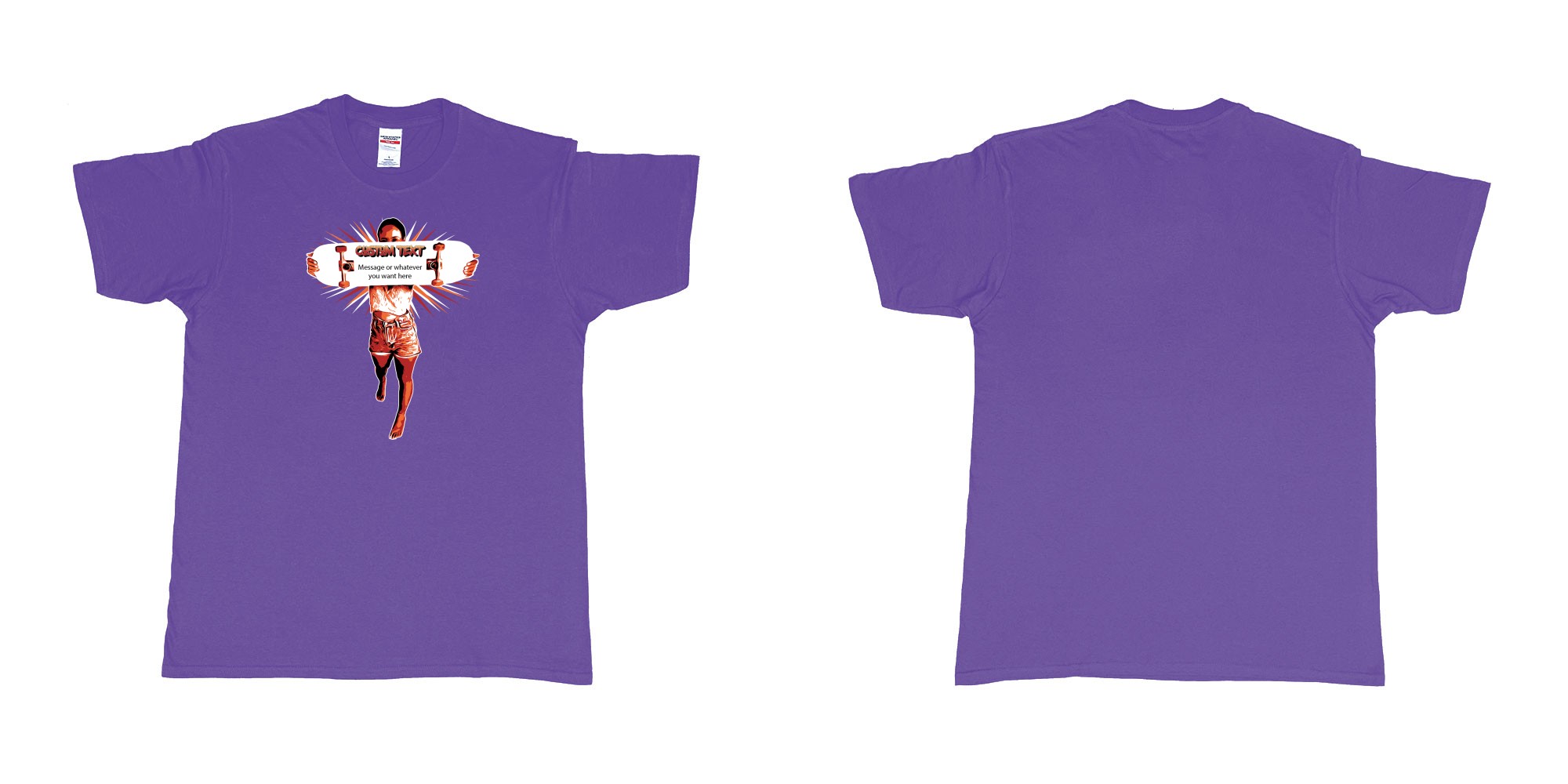 Custom tshirt design girl holding skateboard custom text own message in fabric color purple choice your own text made in Bali by The Pirate Way