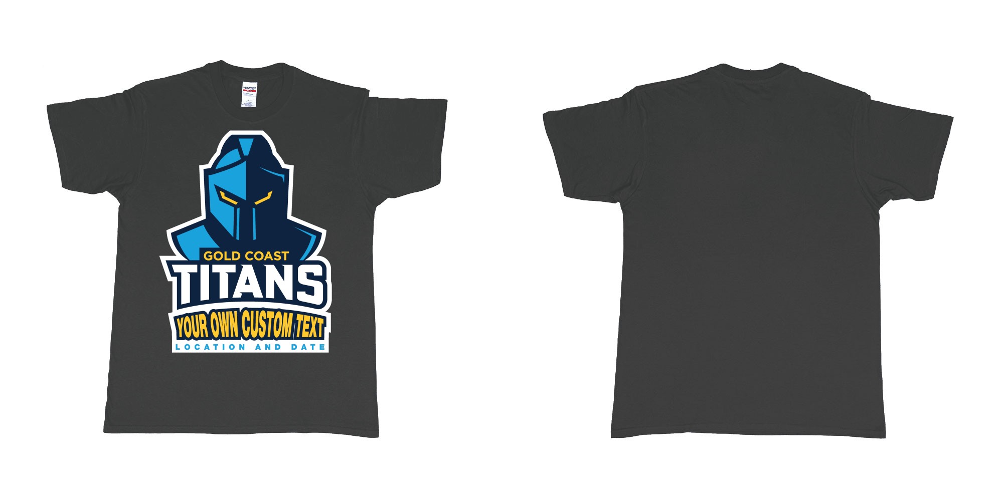Custom tshirt design gold coast titans own custom design print in fabric color black choice your own text made in Bali by The Pirate Way