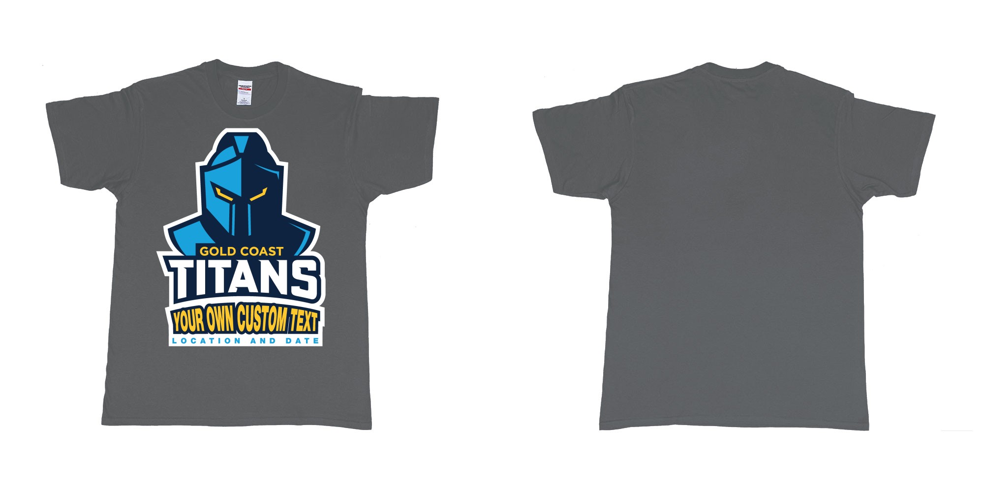 Custom tshirt design gold coast titans own custom design print in fabric color charcoal choice your own text made in Bali by The Pirate Way