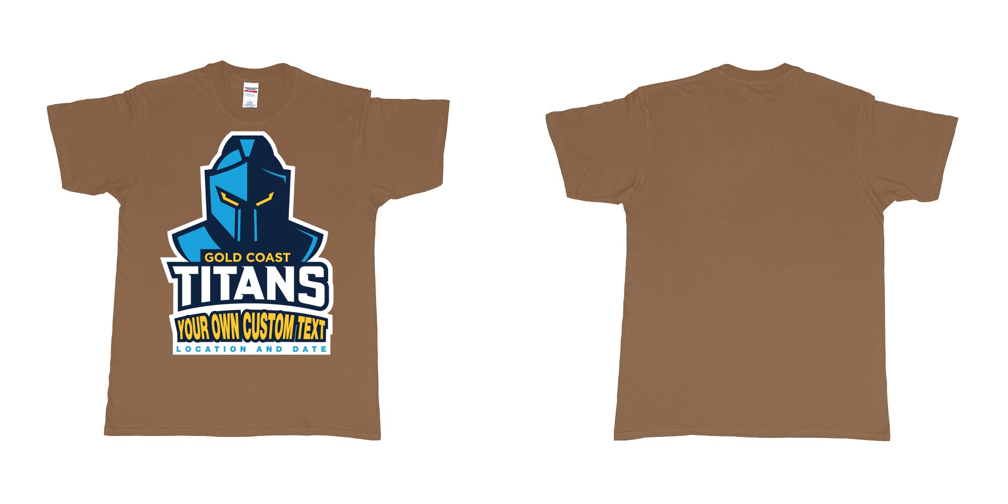 Custom tshirt design gold coast titans own custom design print in fabric color chestnut choice your own text made in Bali by The Pirate Way