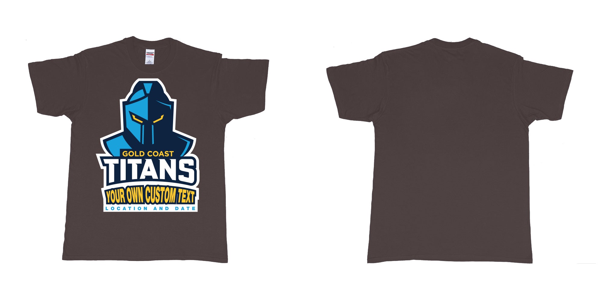 Custom tshirt design gold coast titans own custom design print in fabric color dark-chocolate choice your own text made in Bali by The Pirate Way