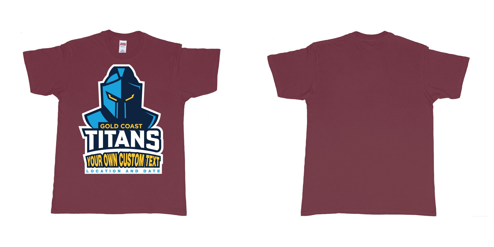 Custom tshirt design gold coast titans own custom design print in fabric color marron choice your own text made in Bali by The Pirate Way