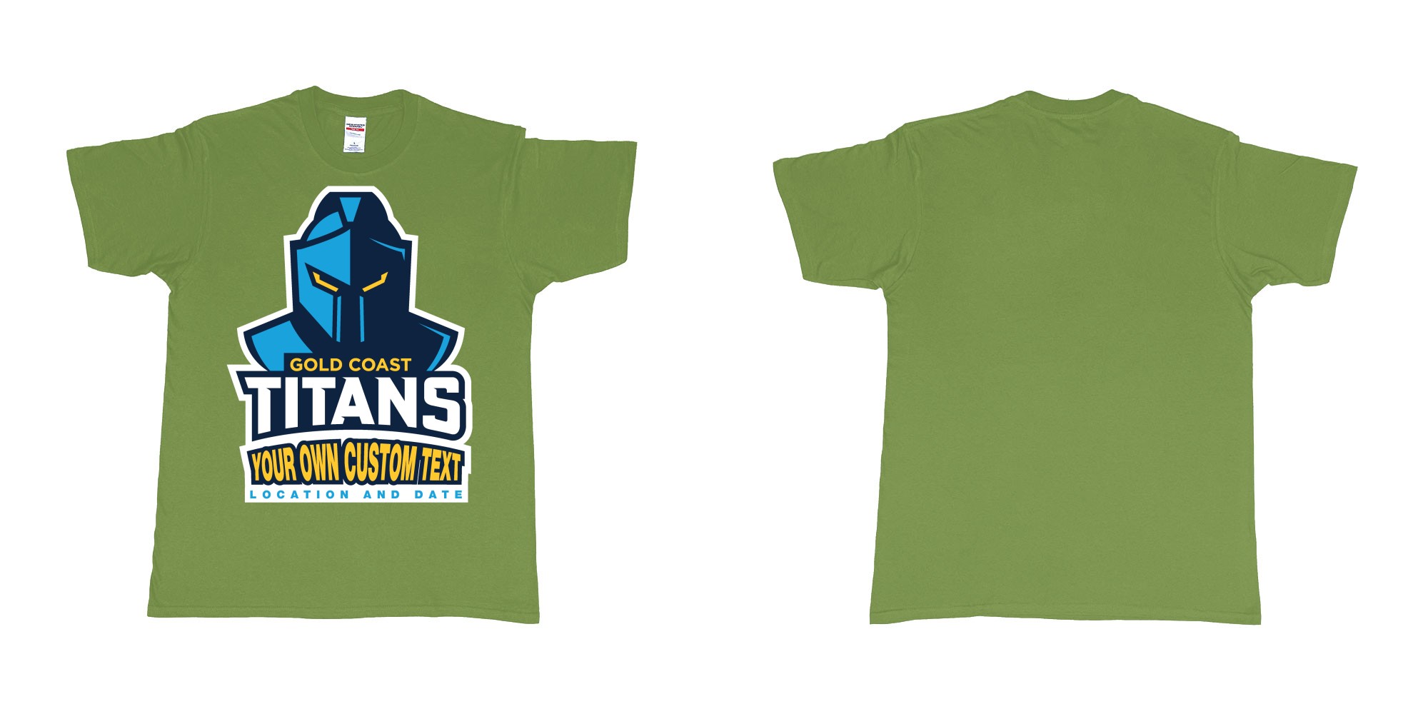 Custom tshirt design gold coast titans own custom design print in fabric color military-green choice your own text made in Bali by The Pirate Way