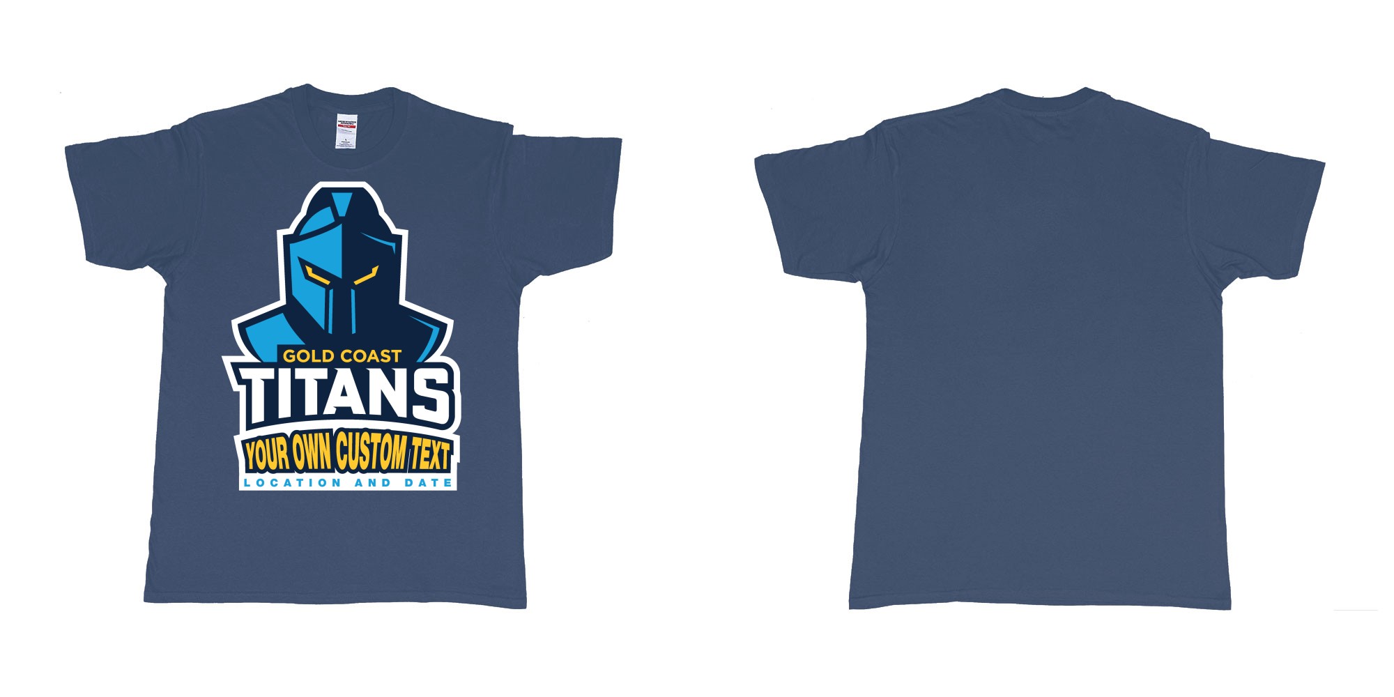 Custom tshirt design gold coast titans own custom design print in fabric color navy choice your own text made in Bali by The Pirate Way