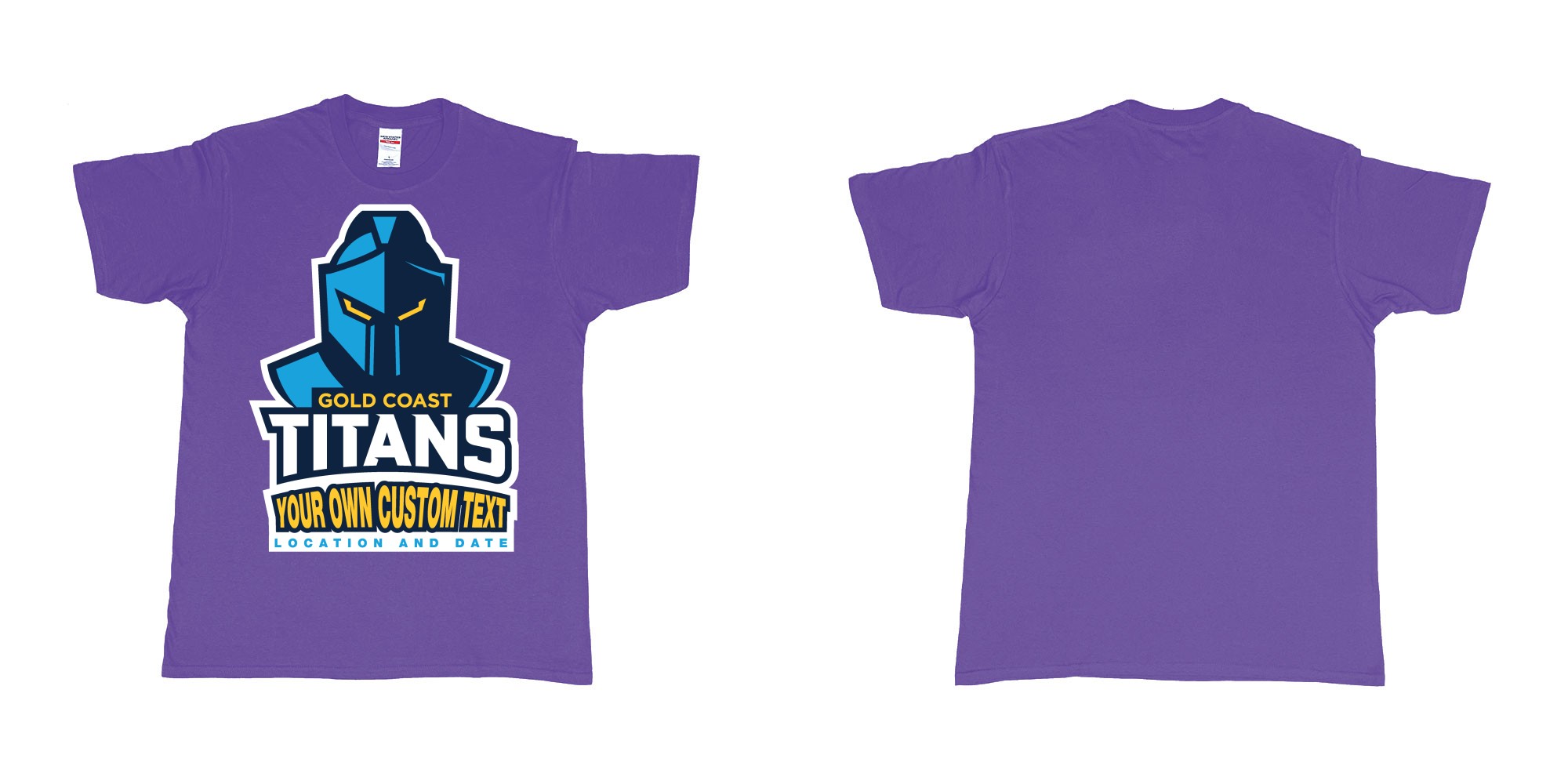 Custom tshirt design gold coast titans own custom design print in fabric color purple choice your own text made in Bali by The Pirate Way