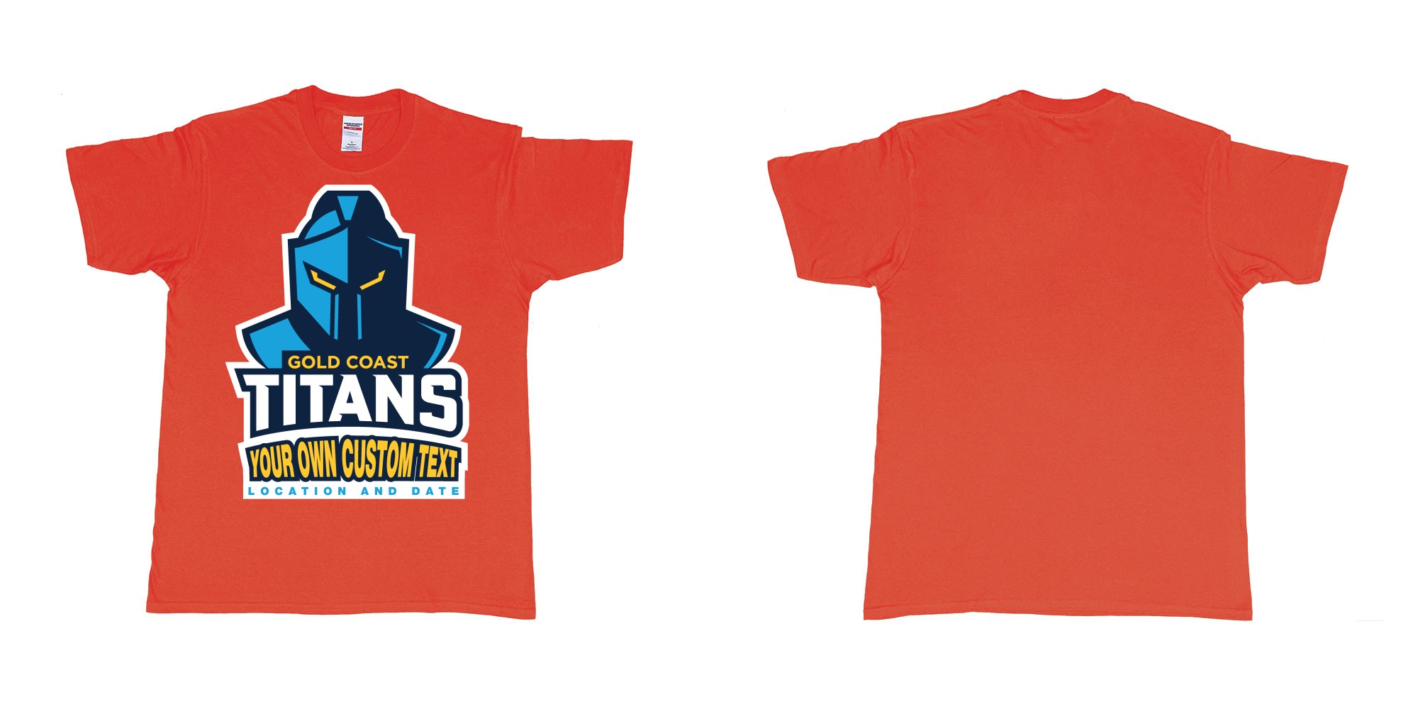 Custom tshirt design gold coast titans own custom design print in fabric color red choice your own text made in Bali by The Pirate Way