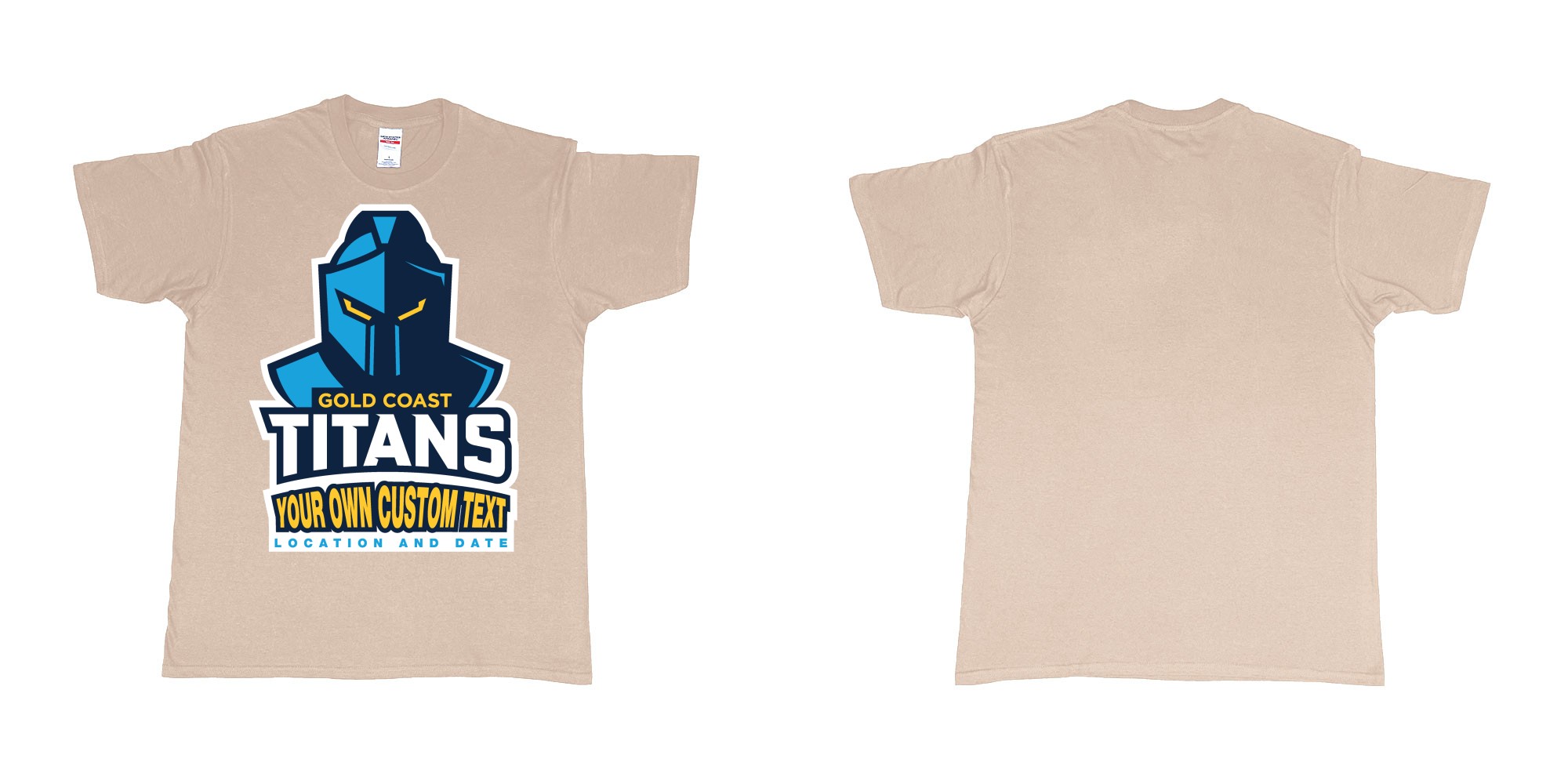 Custom tshirt design gold coast titans own custom design print in fabric color sand choice your own text made in Bali by The Pirate Way