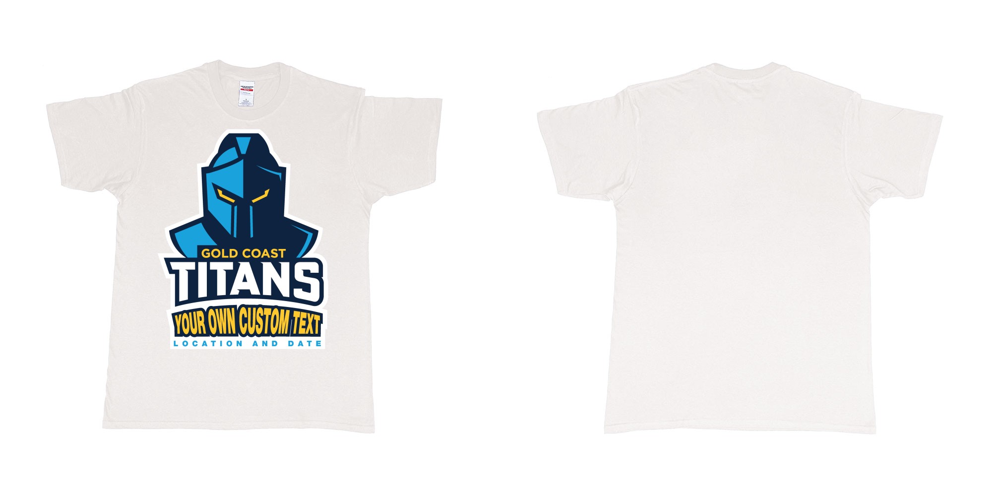 Custom tshirt design gold coast titans own custom design print in fabric color white choice your own text made in Bali by The Pirate Way