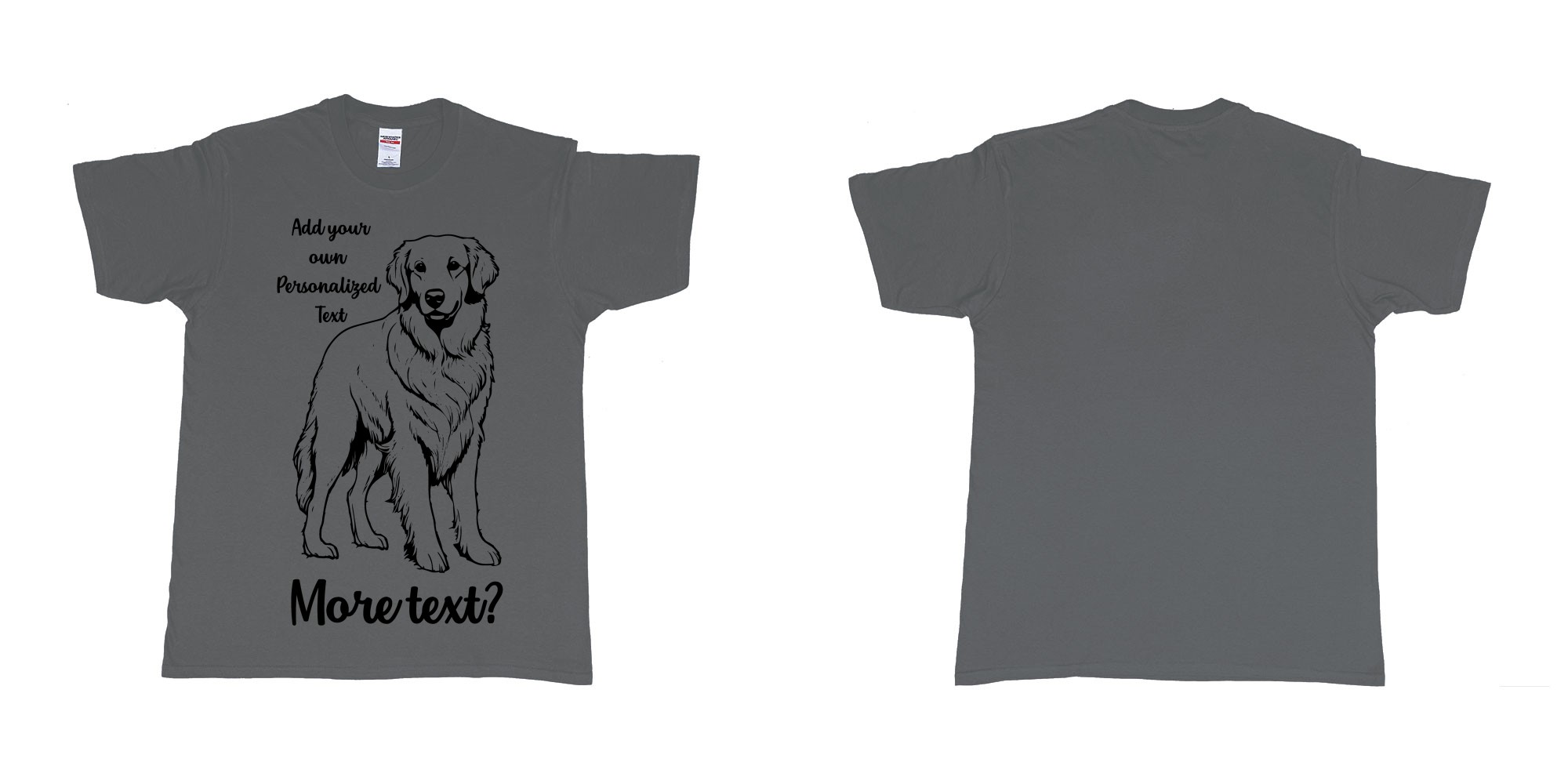 Custom tshirt design golden retriever dog breed personalized text in fabric color charcoal choice your own text made in Bali by The Pirate Way
