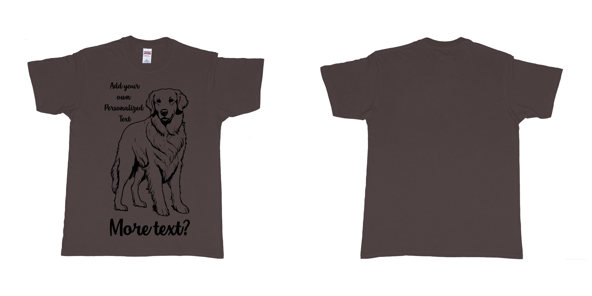 Custom tshirt design golden retriever dog breed personalized text in fabric color dark-chocolate choice your own text made in Bali by The Pirate Way