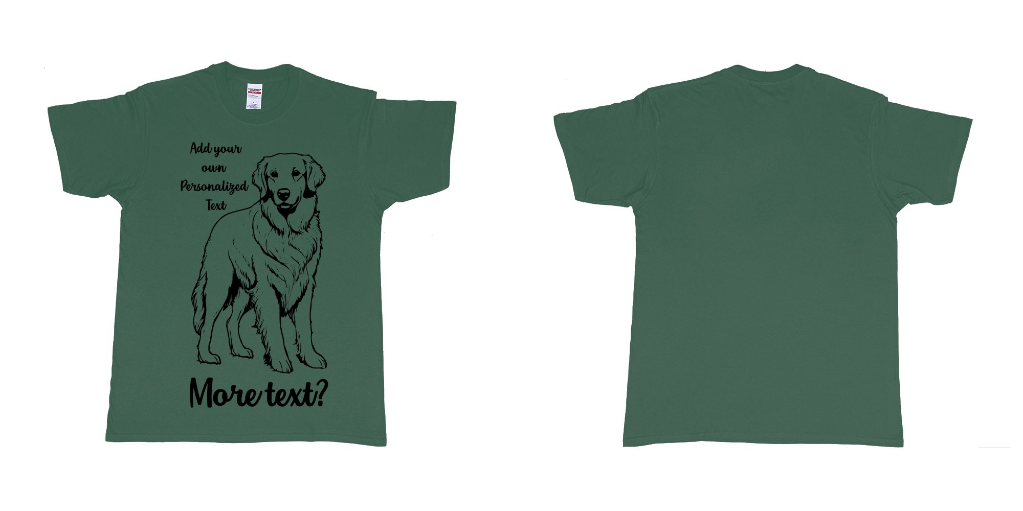 Custom tshirt design golden retriever dog breed personalized text in fabric color forest-green choice your own text made in Bali by The Pirate Way