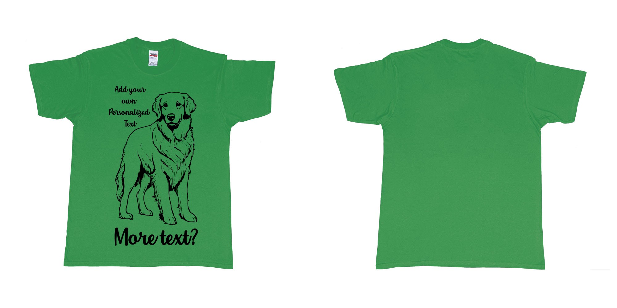 Custom tshirt design golden retriever dog breed personalized text in fabric color irish-green choice your own text made in Bali by The Pirate Way