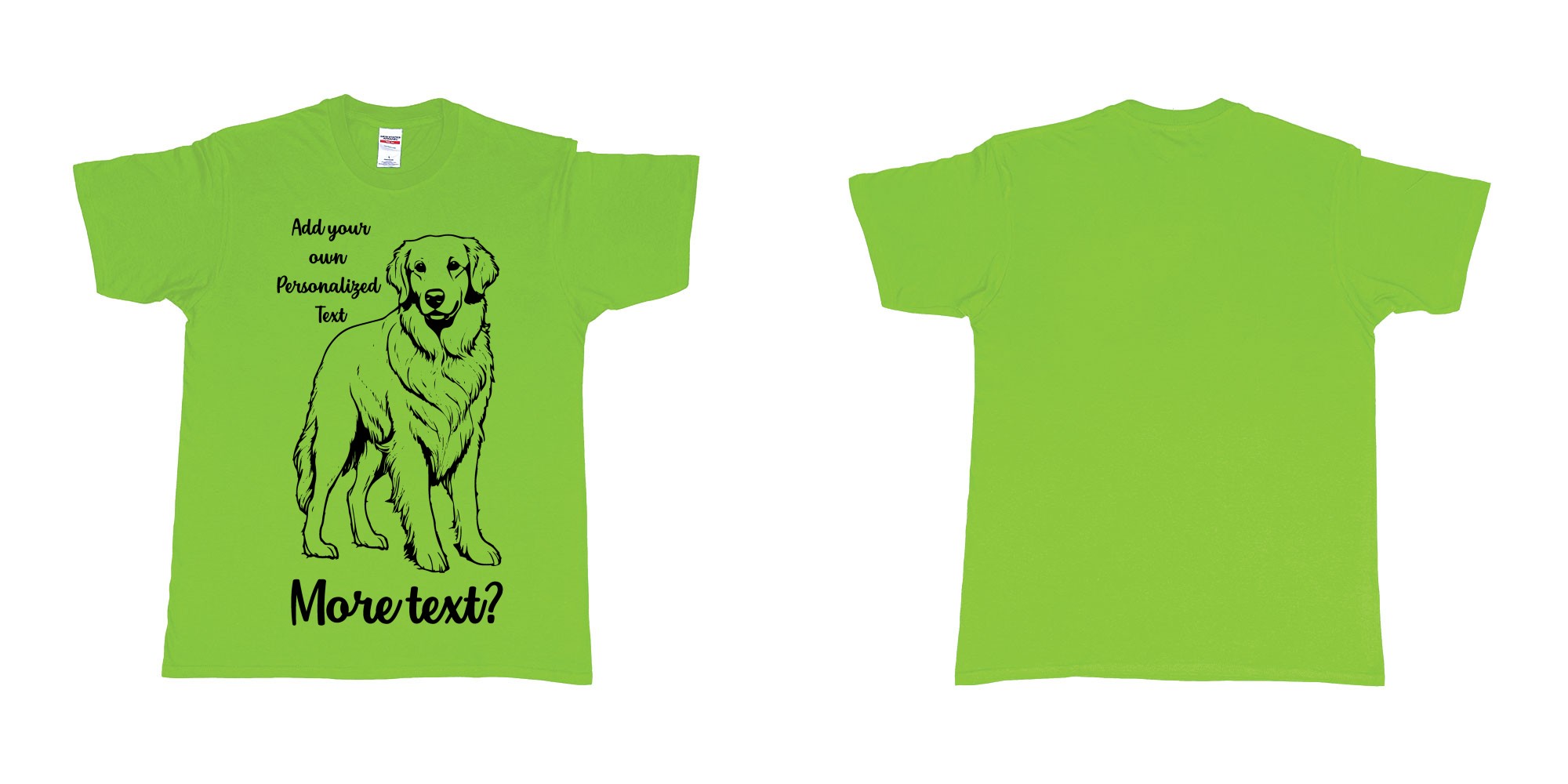 Custom tshirt design golden retriever dog breed personalized text in fabric color lime choice your own text made in Bali by The Pirate Way