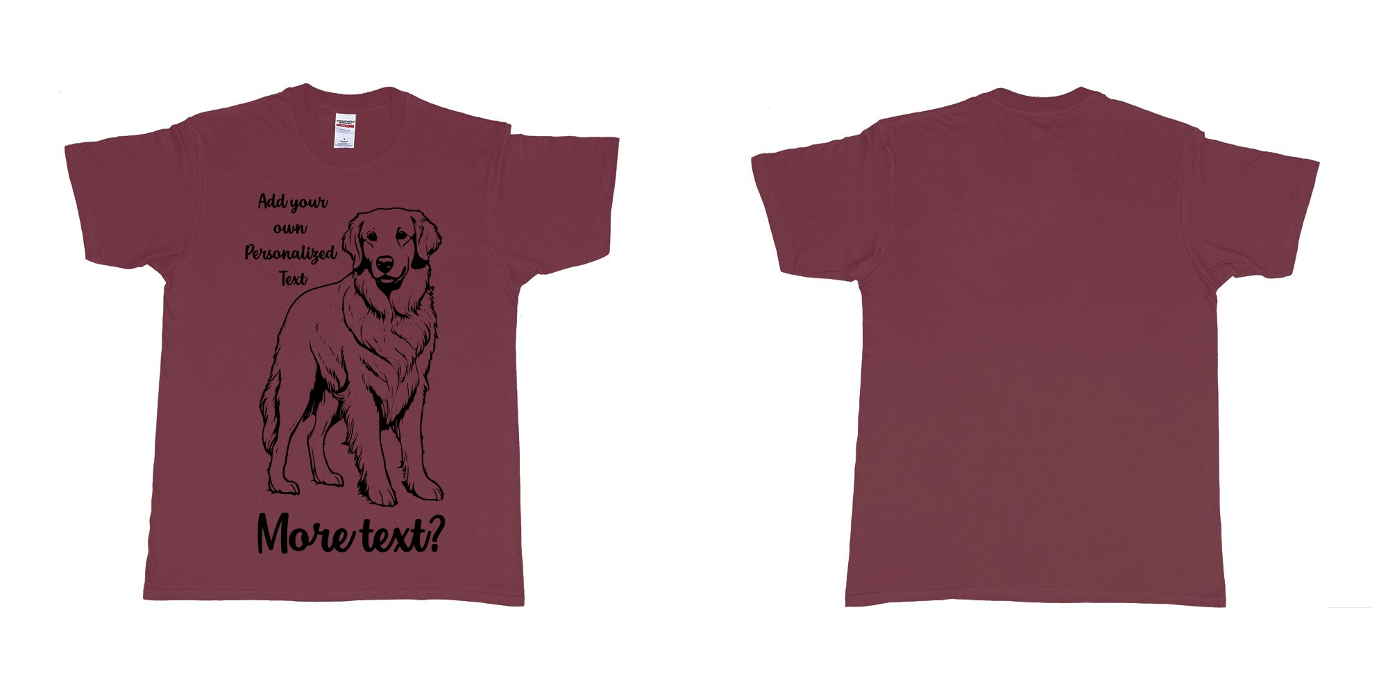 Custom tshirt design golden retriever dog breed personalized text in fabric color marron choice your own text made in Bali by The Pirate Way