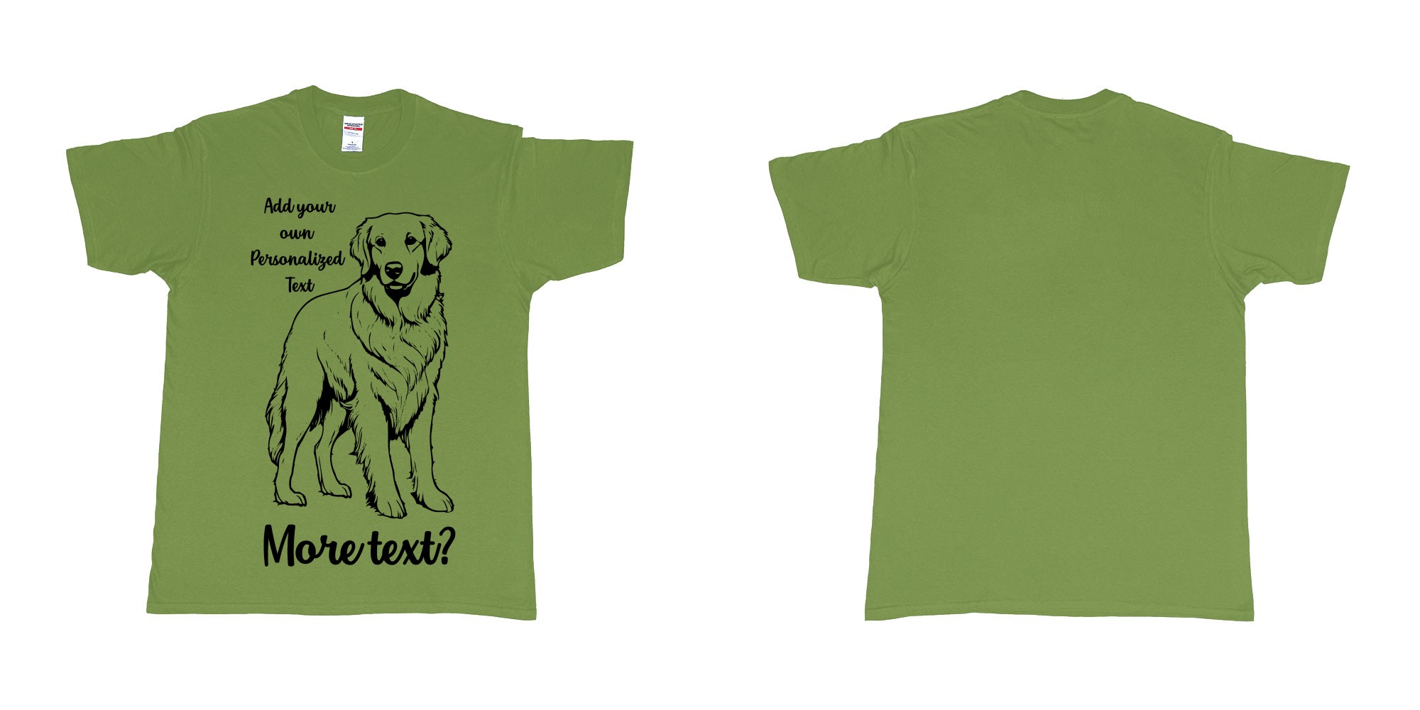 Custom tshirt design golden retriever dog breed personalized text in fabric color military-green choice your own text made in Bali by The Pirate Way