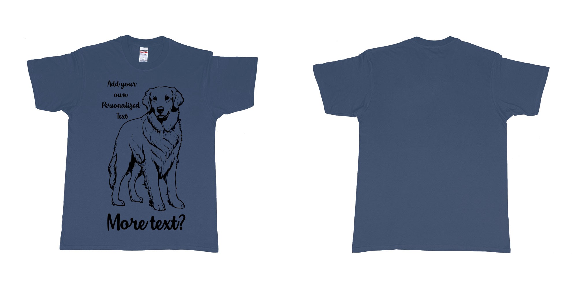 Custom tshirt design golden retriever dog breed personalized text in fabric color navy choice your own text made in Bali by The Pirate Way