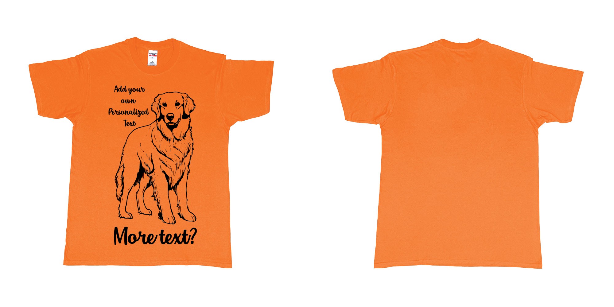 Custom tshirt design golden retriever dog breed personalized text in fabric color orange choice your own text made in Bali by The Pirate Way