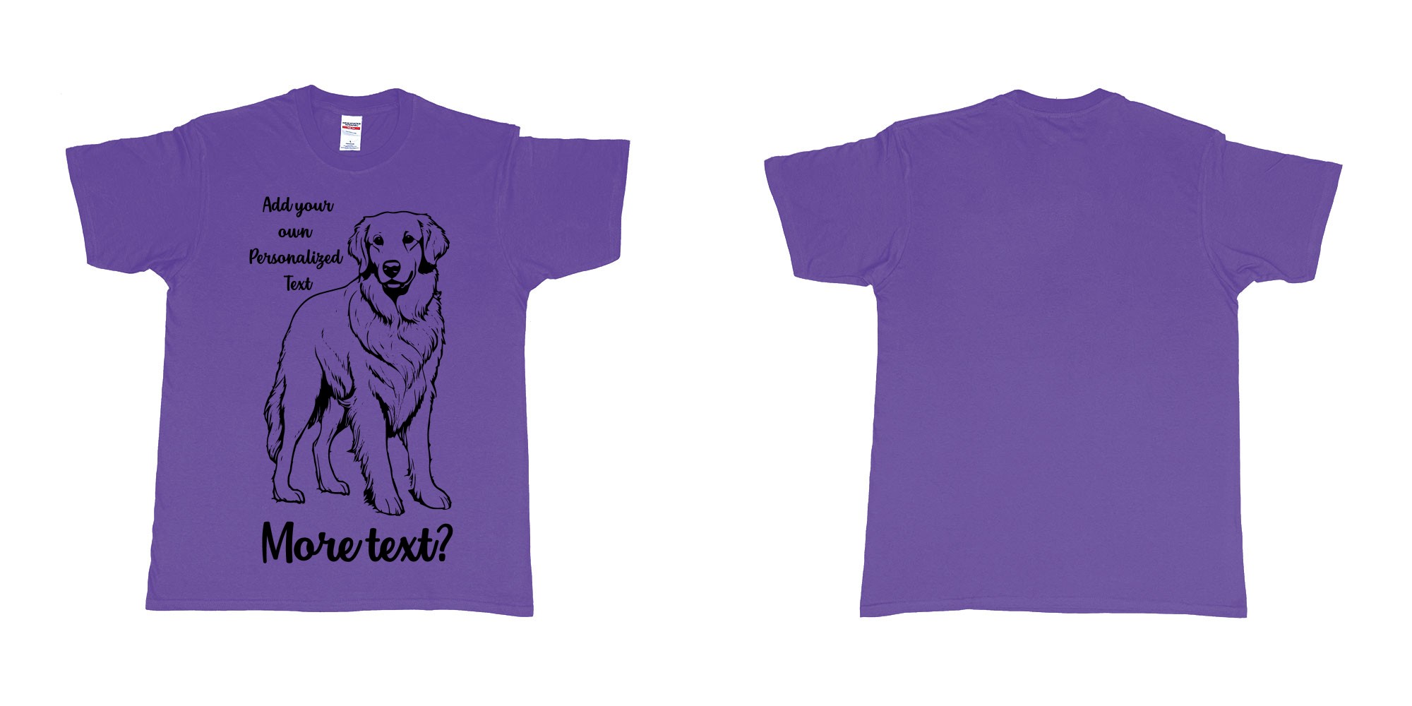 Custom tshirt design golden retriever dog breed personalized text in fabric color purple choice your own text made in Bali by The Pirate Way
