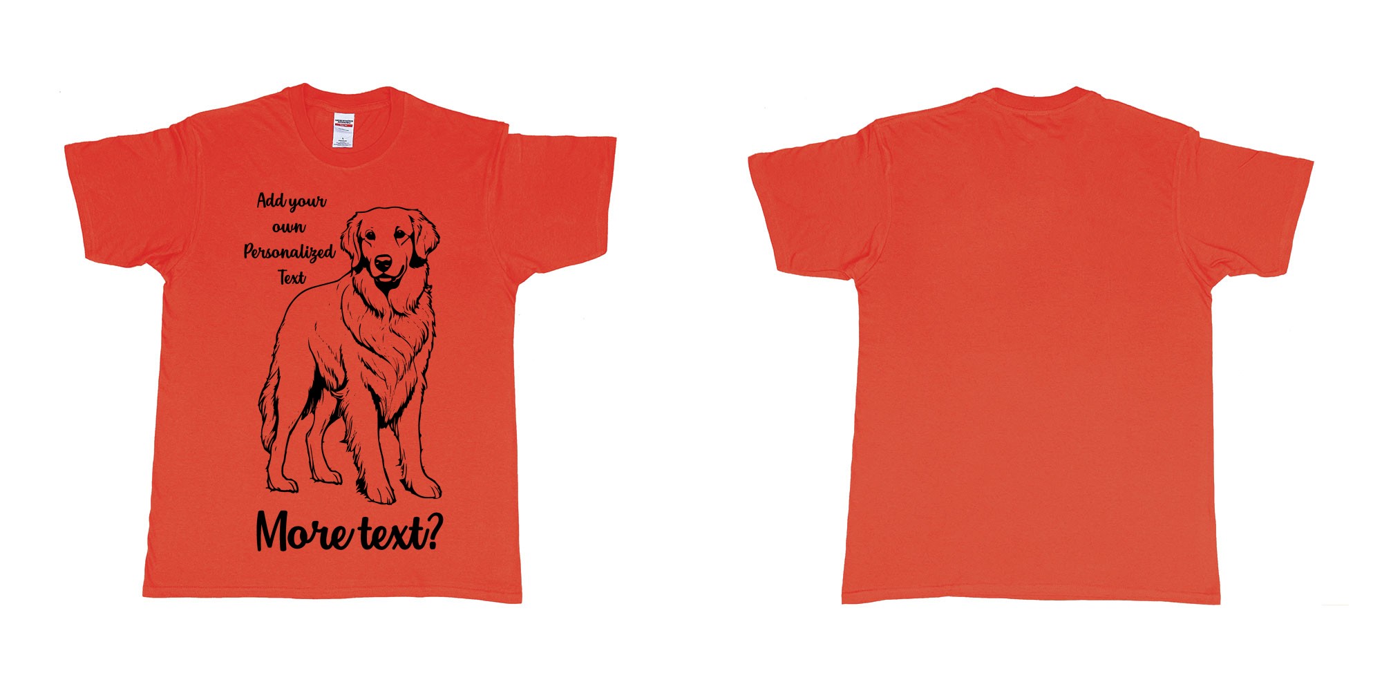 Custom tshirt design golden retriever dog breed personalized text in fabric color red choice your own text made in Bali by The Pirate Way