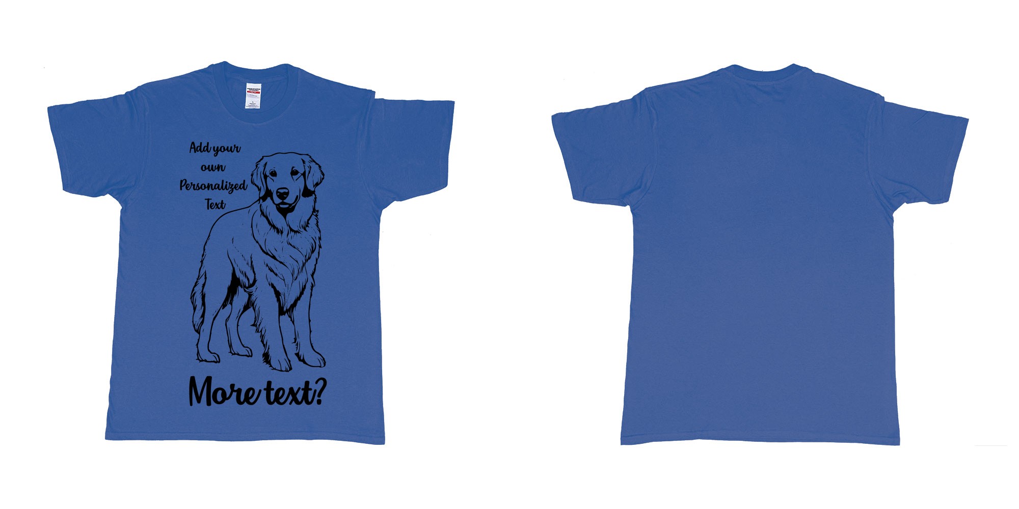 Custom tshirt design golden retriever dog breed personalized text in fabric color royal-blue choice your own text made in Bali by The Pirate Way