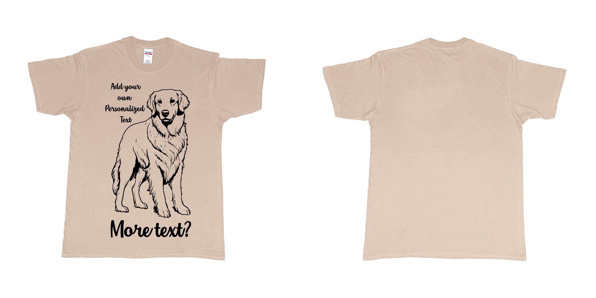 Custom tshirt design golden retriever dog breed personalized text in fabric color sand choice your own text made in Bali by The Pirate Way
