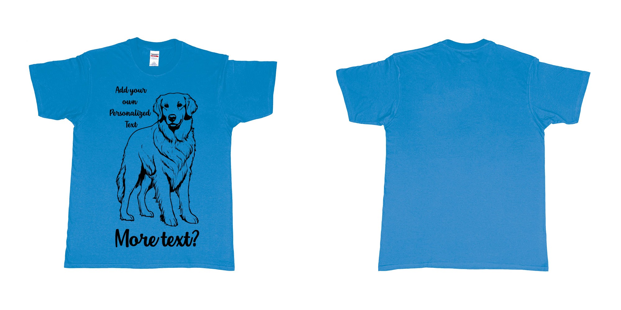 Custom tshirt design golden retriever dog breed personalized text in fabric color sapphire choice your own text made in Bali by The Pirate Way