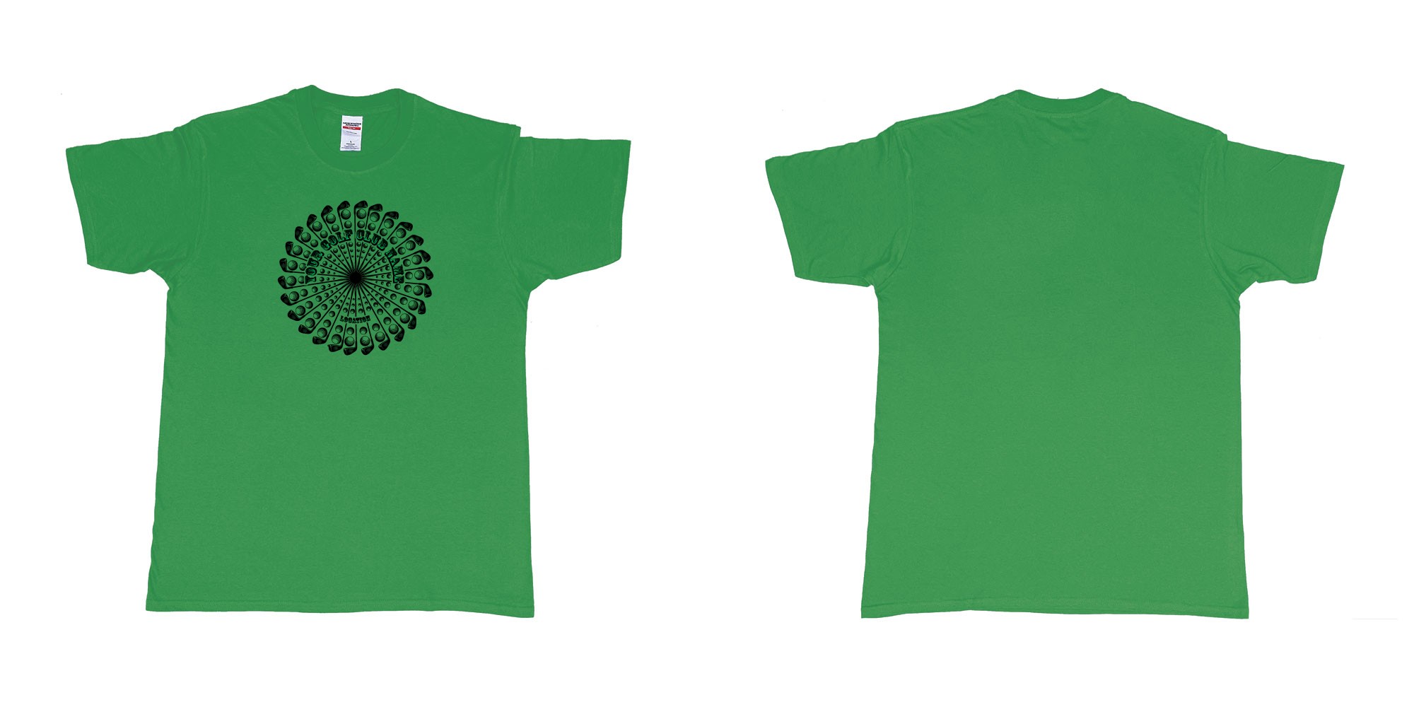 Custom tshirt design golf clubs balls mandala cutoms club name location in fabric color irish-green choice your own text made in Bali by The Pirate Way