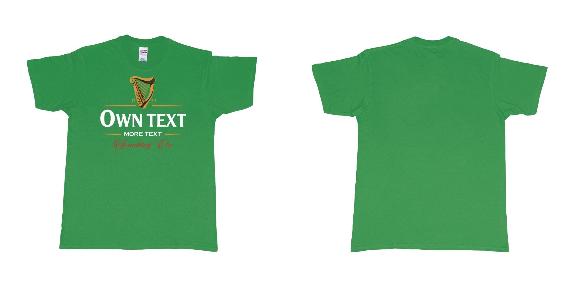 Custom tshirt design guinness beer custom text teeshirt printing in fabric color irish-green choice your own text made in Bali by The Pirate Way