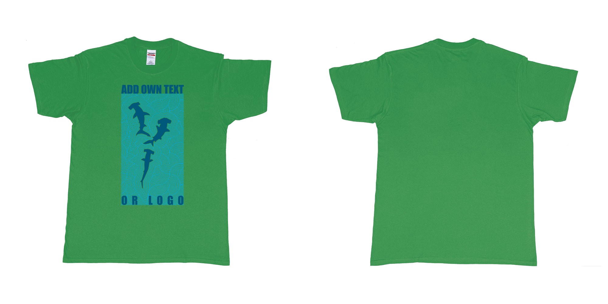 Custom tshirt design hammerheadsharks siluetts scuba diving design in fabric color irish-green choice your own text made in Bali by The Pirate Way