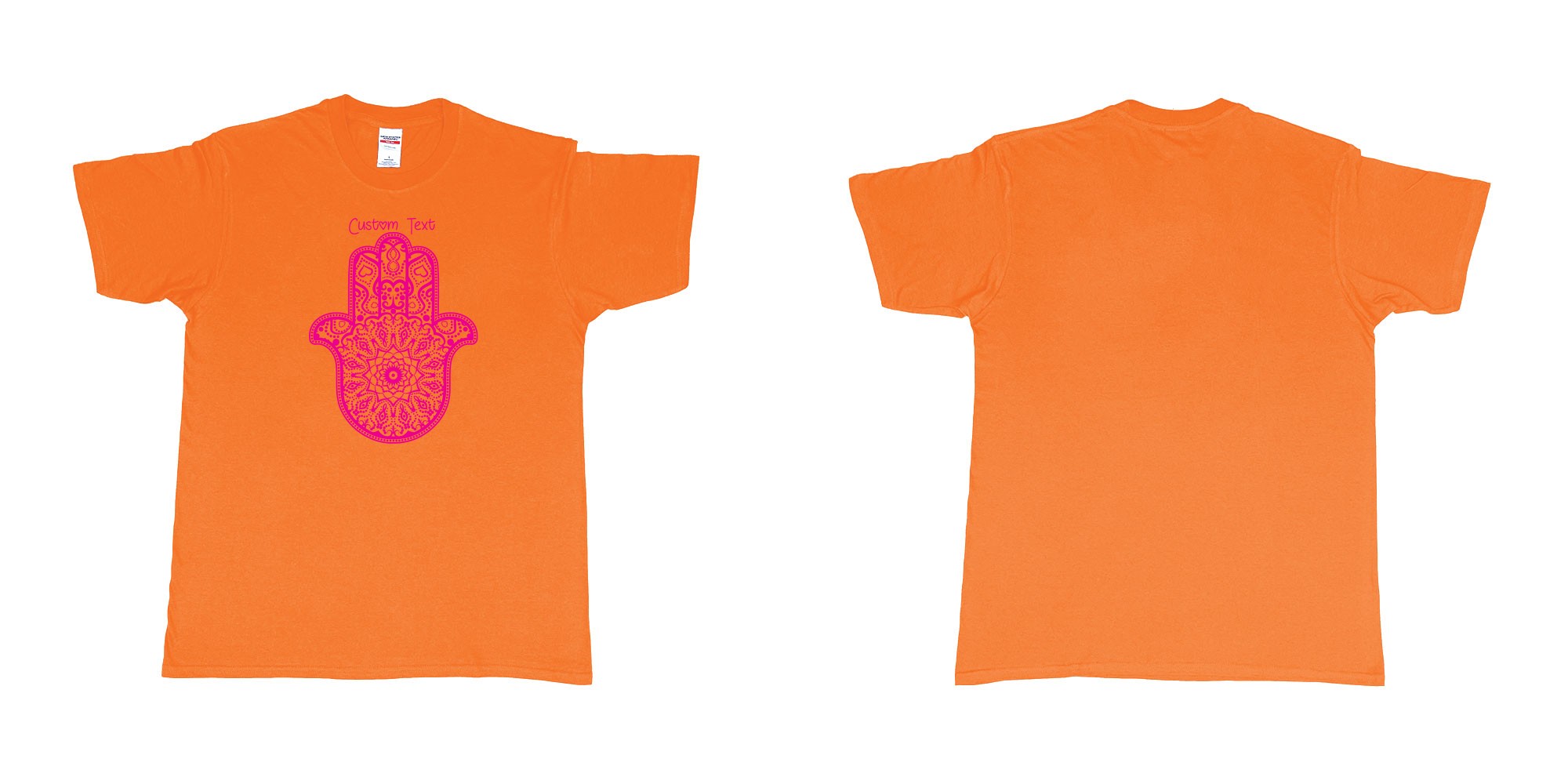 Custom tshirt design hamsa hand mandala custom text in fabric color orange choice your own text made in Bali by The Pirate Way