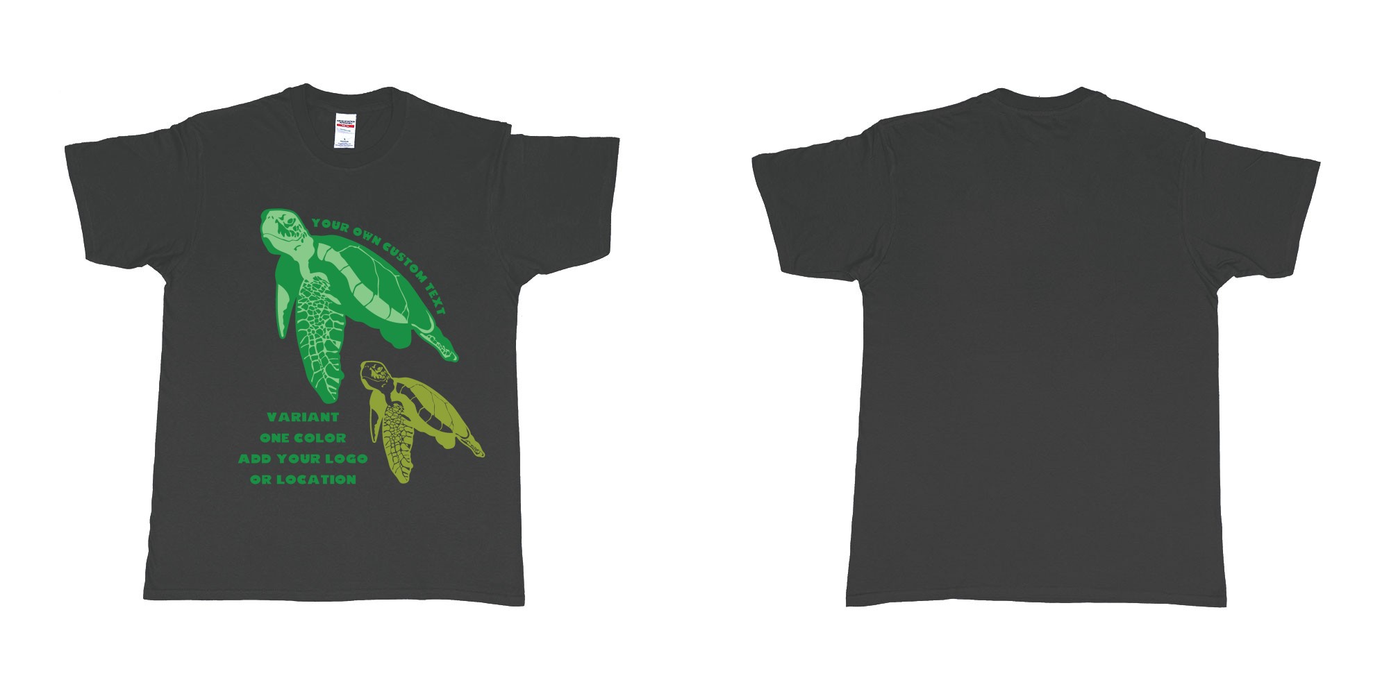 Custom tshirt design hawksbill green sea turtle chilling add logo in fabric color black choice your own text made in Bali by The Pirate Way