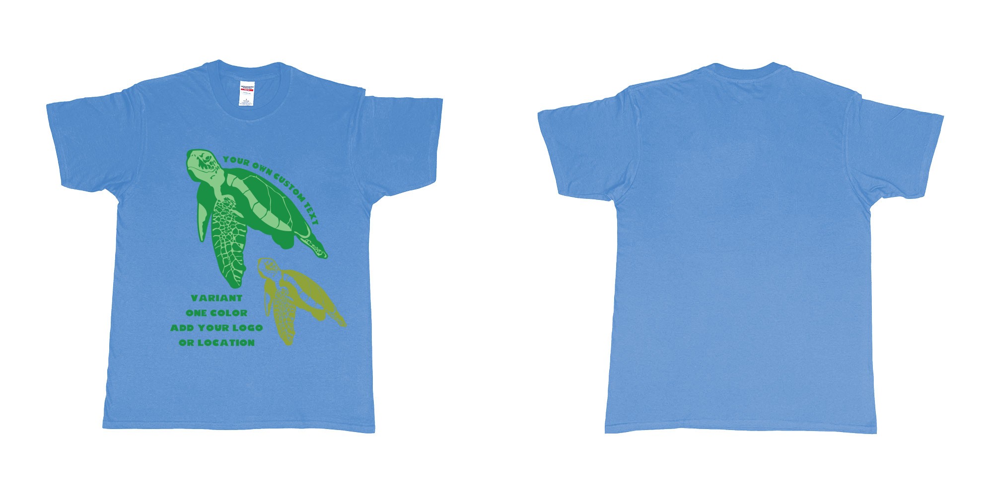 Custom tshirt design hawksbill green sea turtle chilling add logo in fabric color carolina-blue choice your own text made in Bali by The Pirate Way