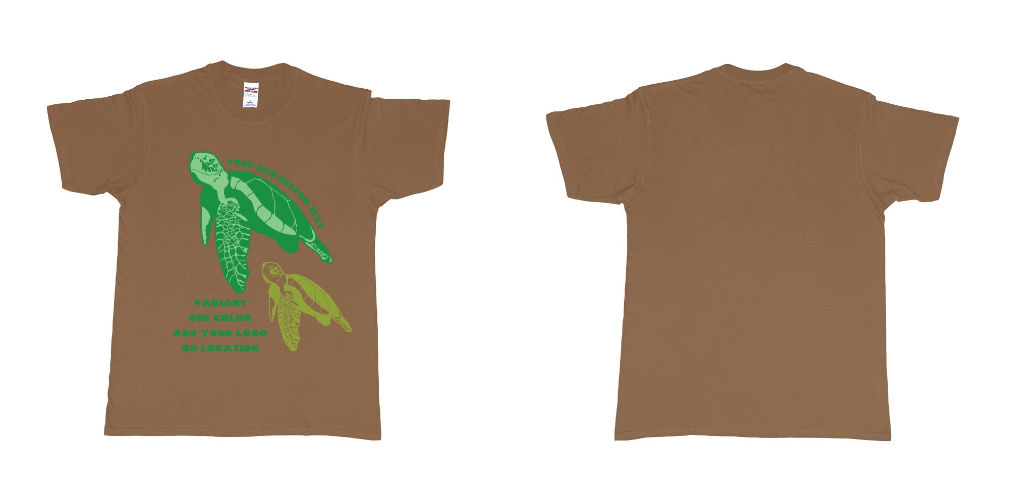 Custom tshirt design hawksbill green sea turtle chilling add logo in fabric color chestnut choice your own text made in Bali by The Pirate Way