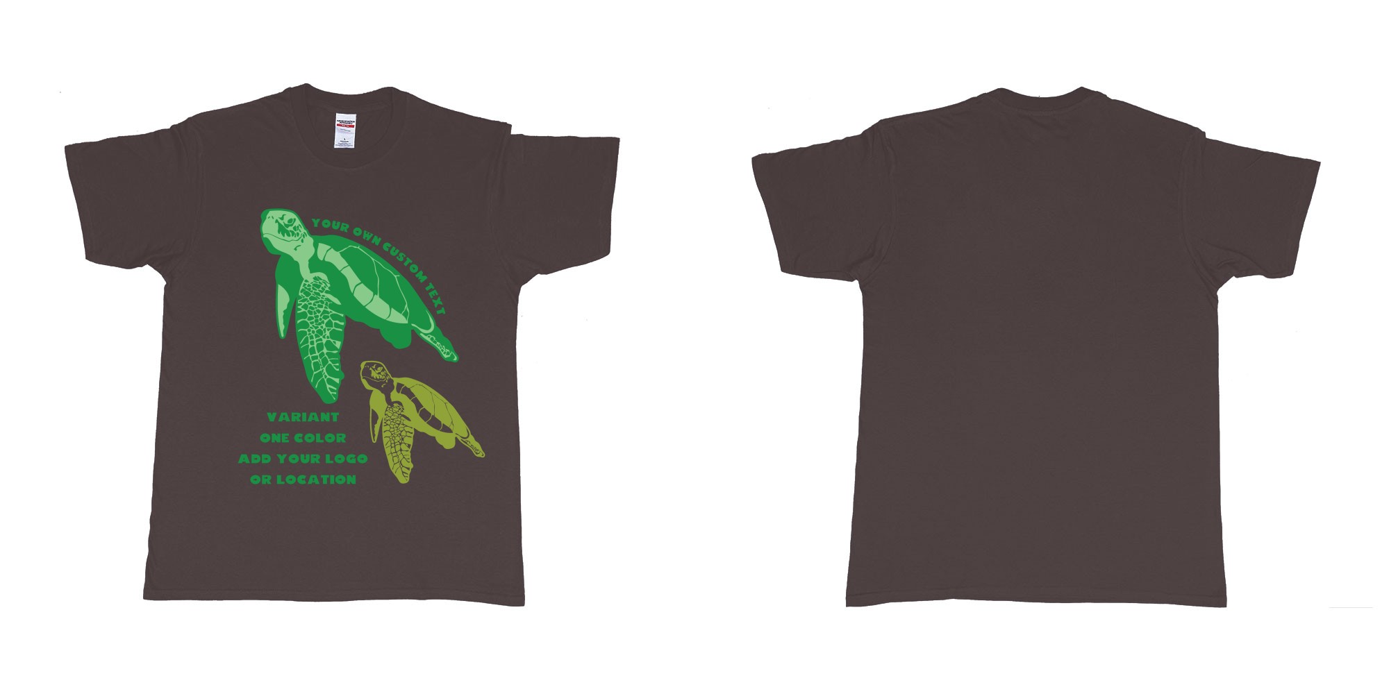 Custom tshirt design hawksbill green sea turtle chilling add logo in fabric color dark-chocolate choice your own text made in Bali by The Pirate Way