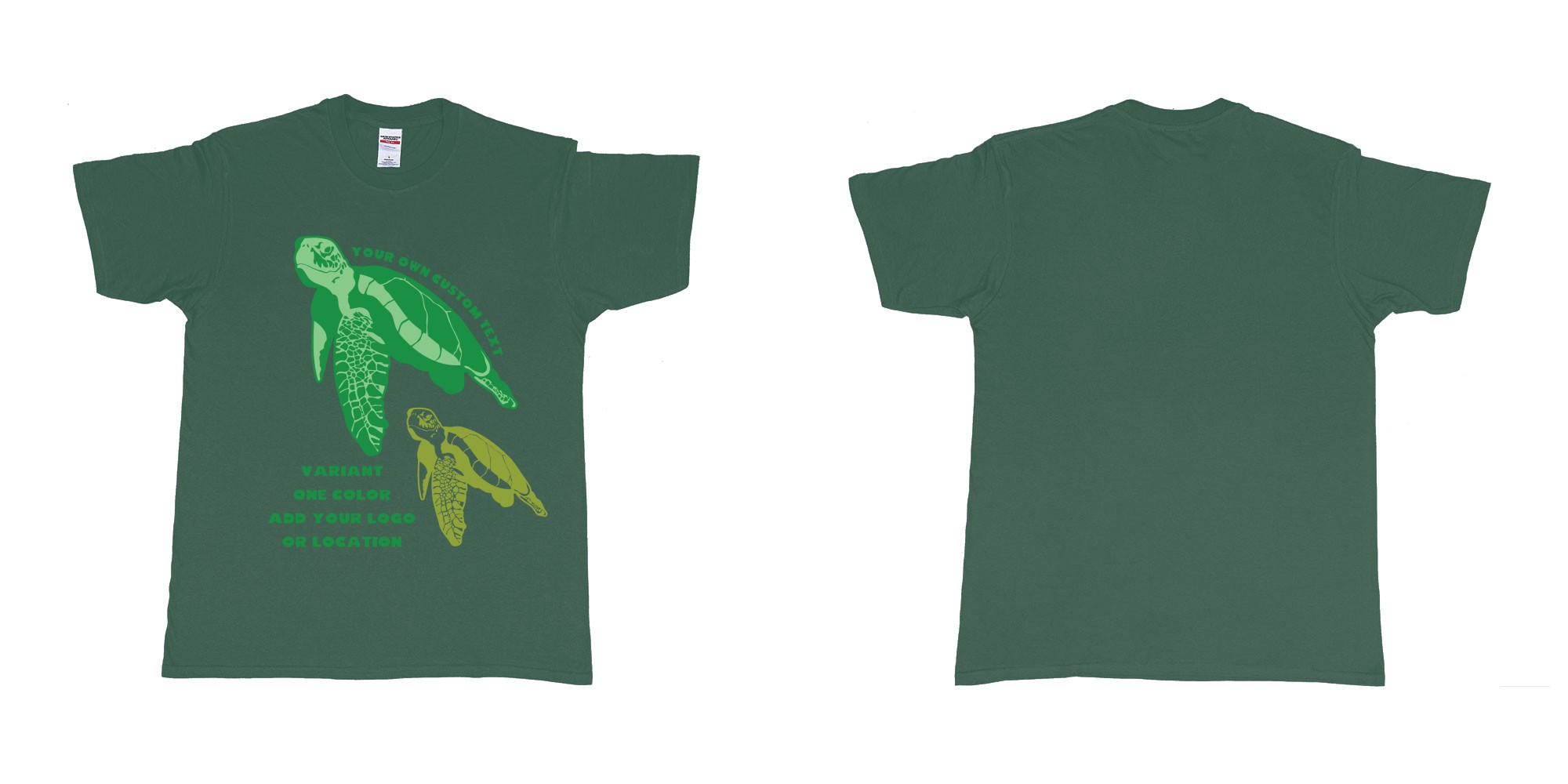 Custom tshirt design hawksbill green sea turtle chilling add logo in fabric color forest-green choice your own text made in Bali by The Pirate Way