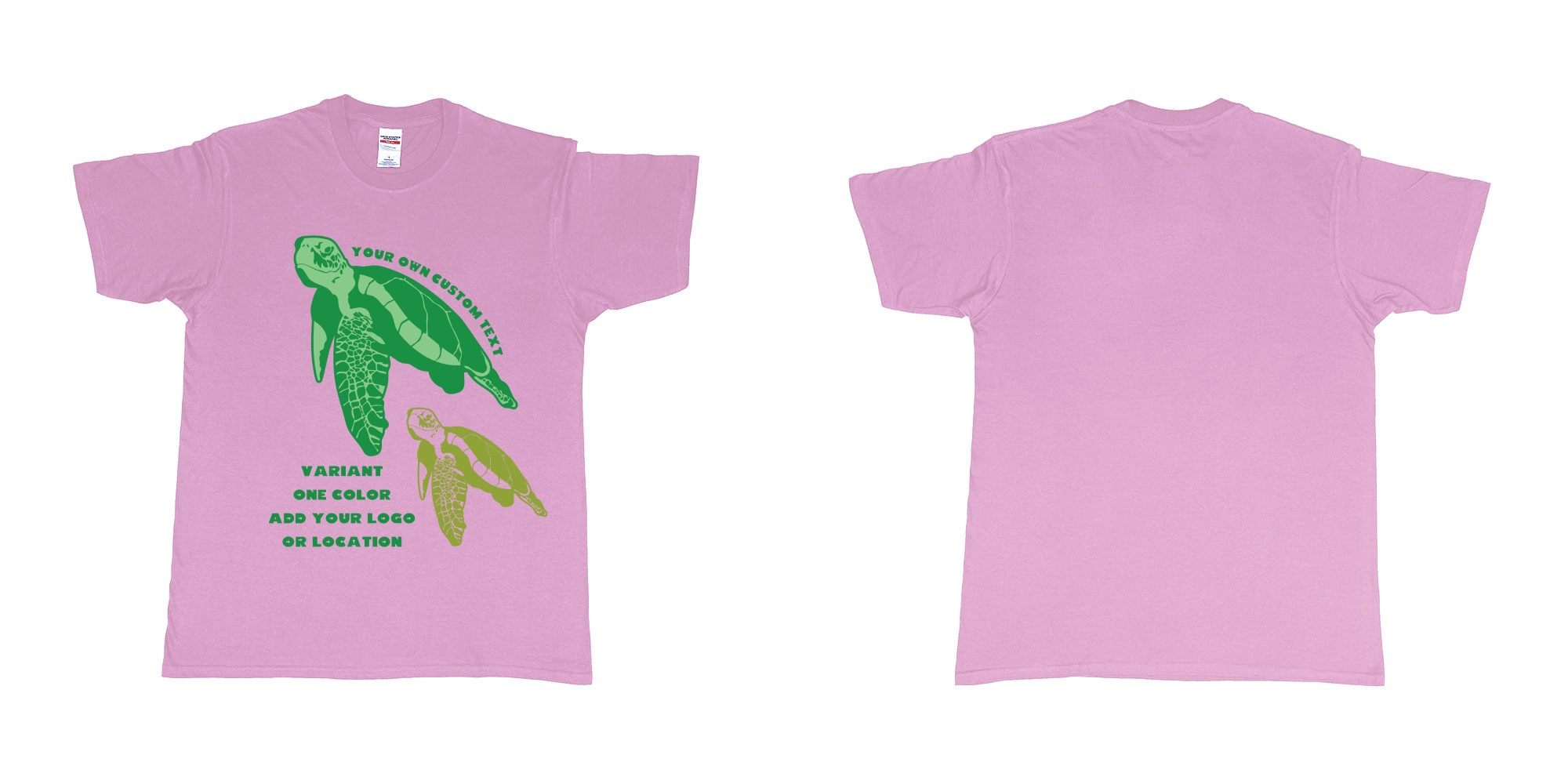Custom tshirt design hawksbill green sea turtle chilling add logo in fabric color light-pink choice your own text made in Bali by The Pirate Way