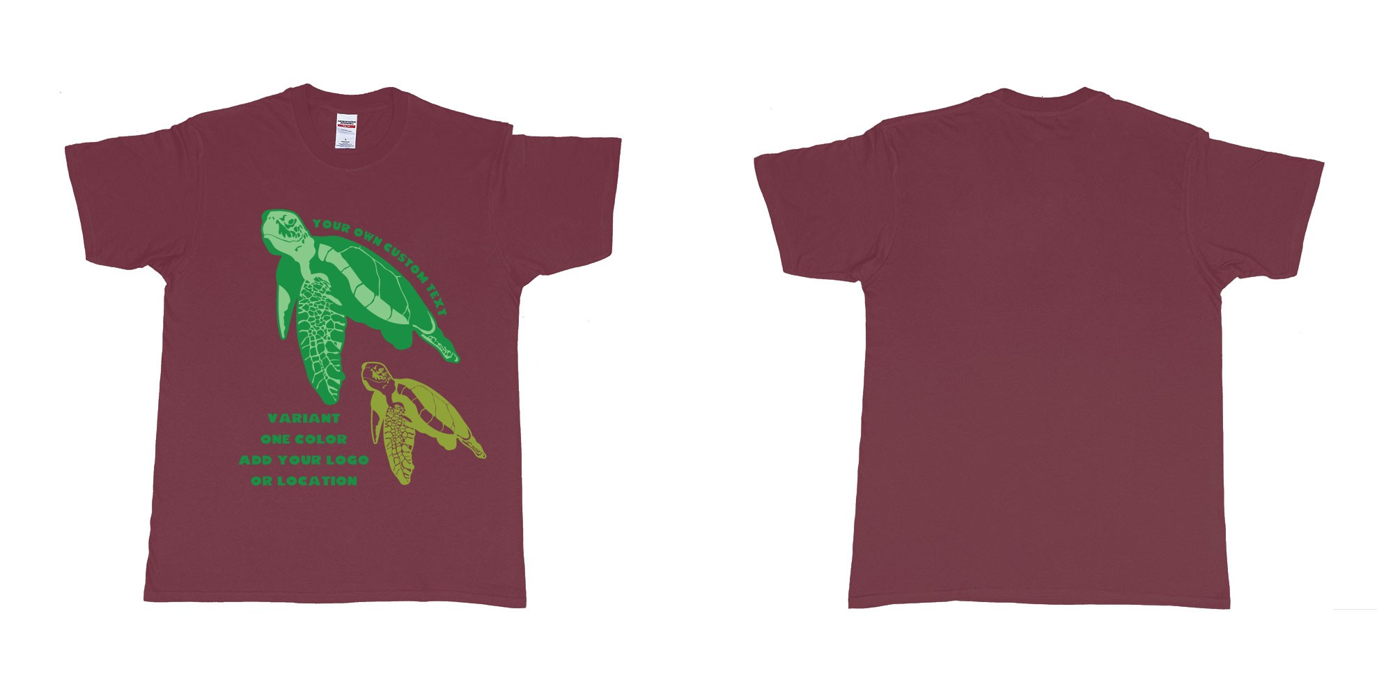 Custom tshirt design hawksbill green sea turtle chilling add logo in fabric color marron choice your own text made in Bali by The Pirate Way