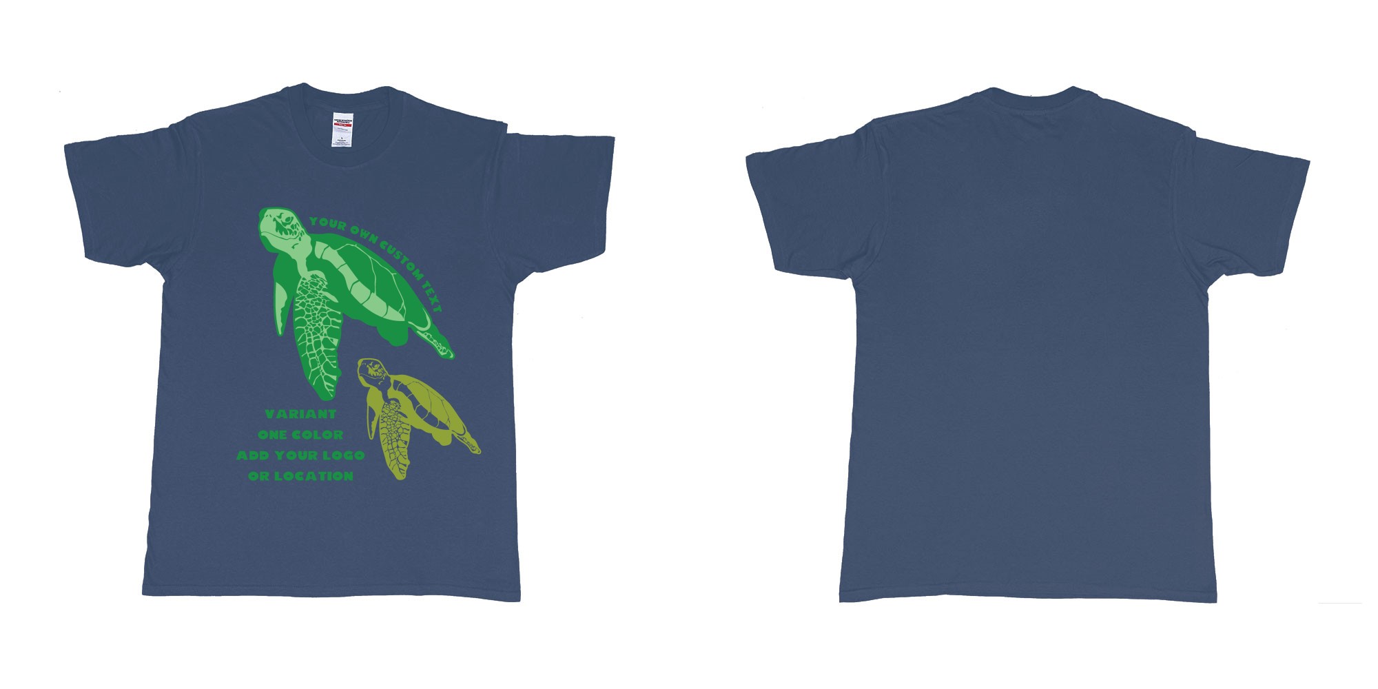 Custom tshirt design hawksbill green sea turtle chilling add logo in fabric color navy choice your own text made in Bali by The Pirate Way