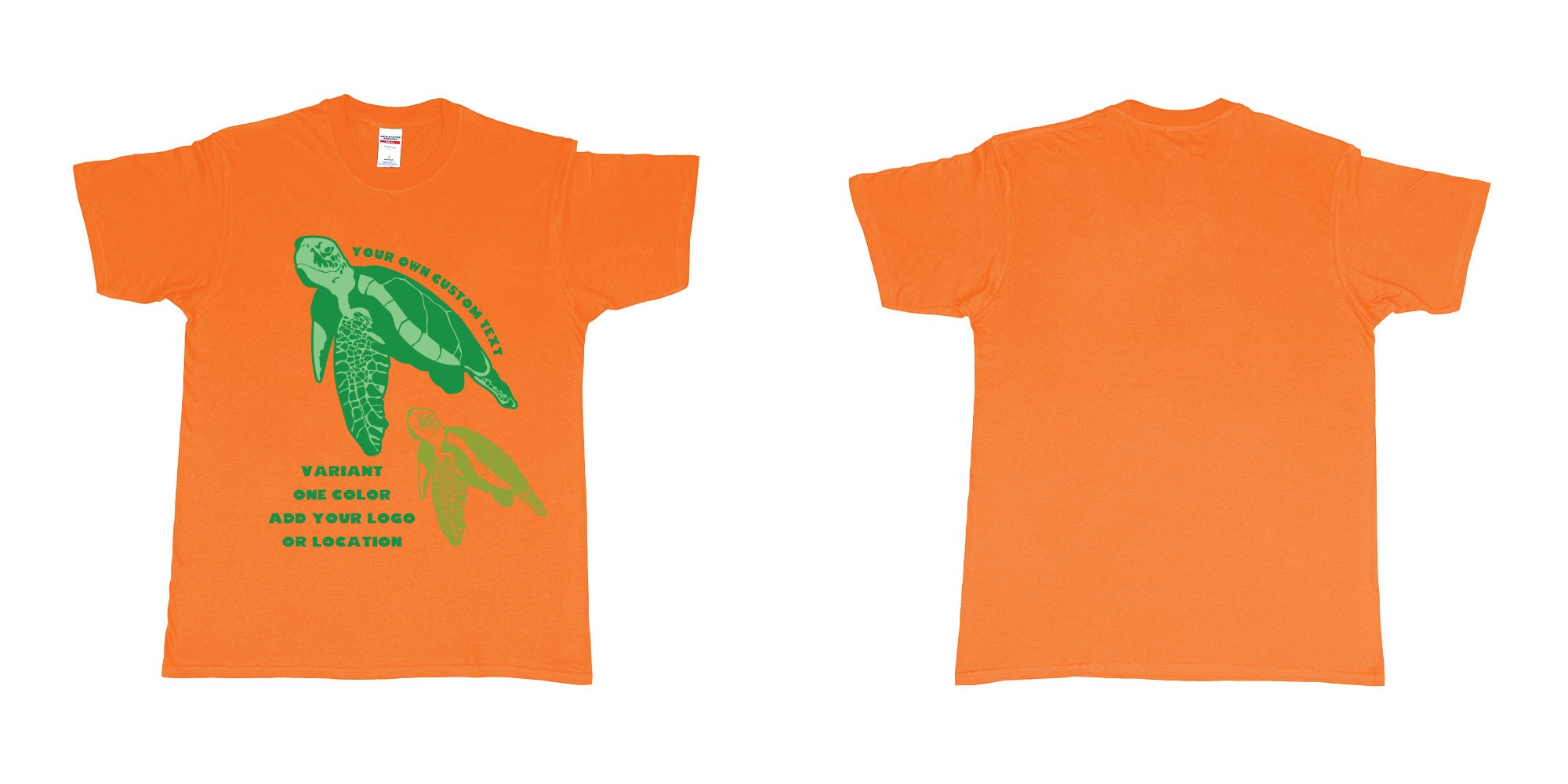 Custom tshirt design hawksbill green sea turtle chilling add logo in fabric color orange choice your own text made in Bali by The Pirate Way