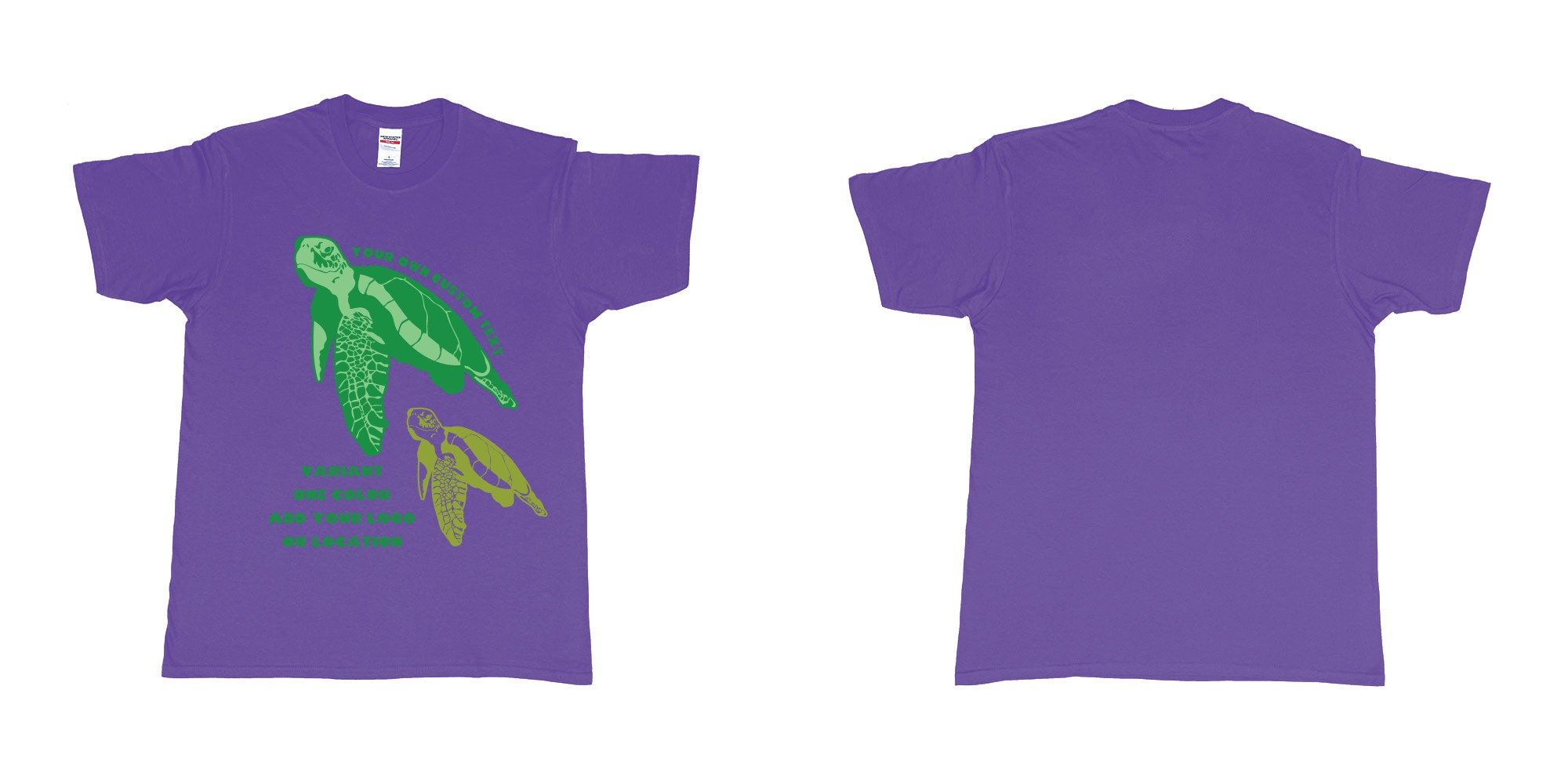 Custom tshirt design hawksbill green sea turtle chilling add logo in fabric color purple choice your own text made in Bali by The Pirate Way