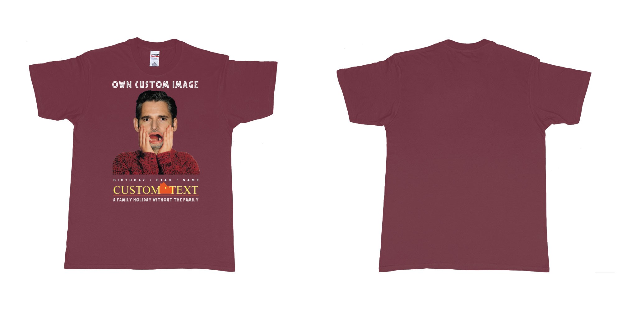 Custom tshirt design home alone custom image in fabric color marron choice your own text made in Bali by The Pirate Way